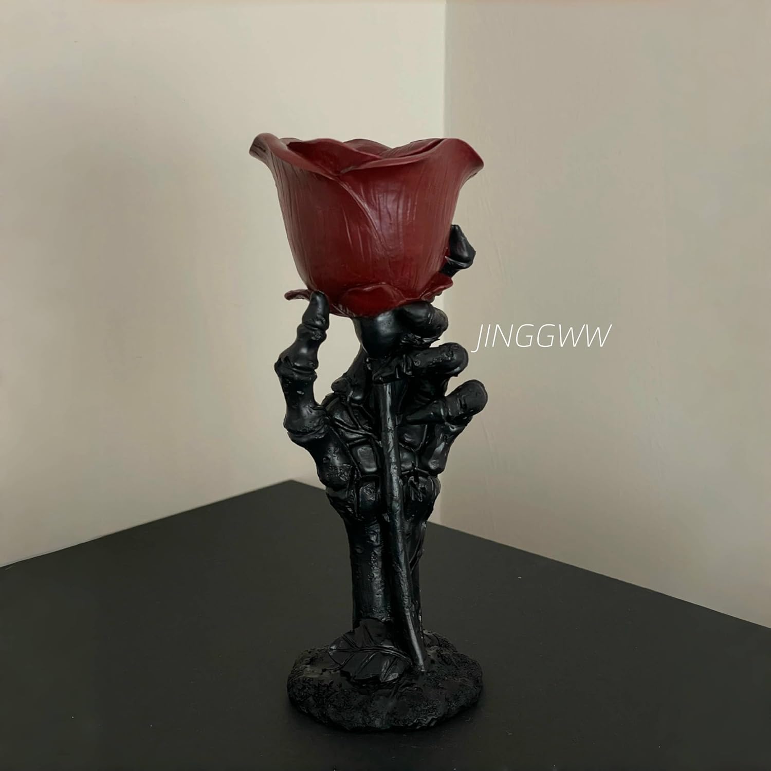 Vintage Red Rose Black Candlestick Holder 1