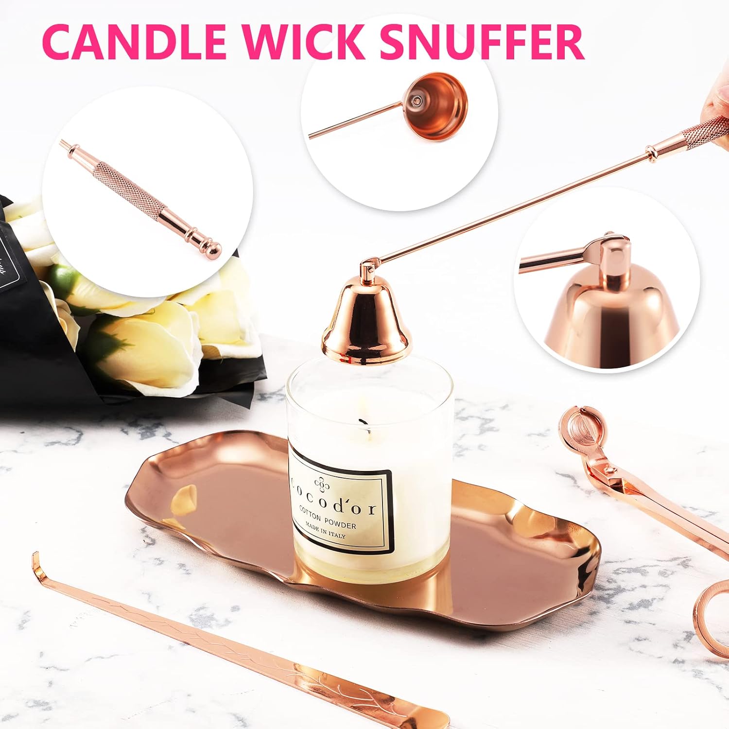 4 in 1 Candle Snuffer Set - Rose Gold 1