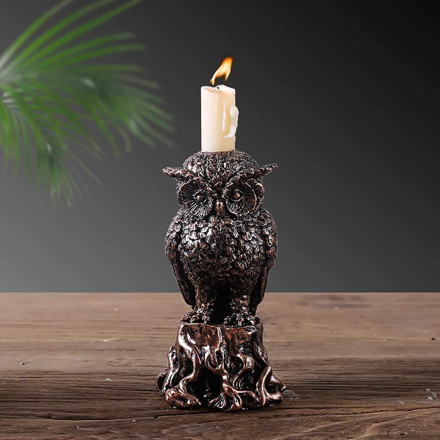 Annewi Gothic Candlestick Holder with Owl and Crow Skull Design