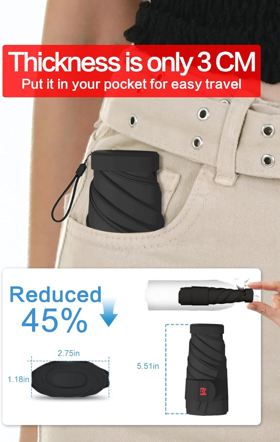 Moorrlii Mini Travel Folding Umbrella - UPF 50 Sun Rain Protection