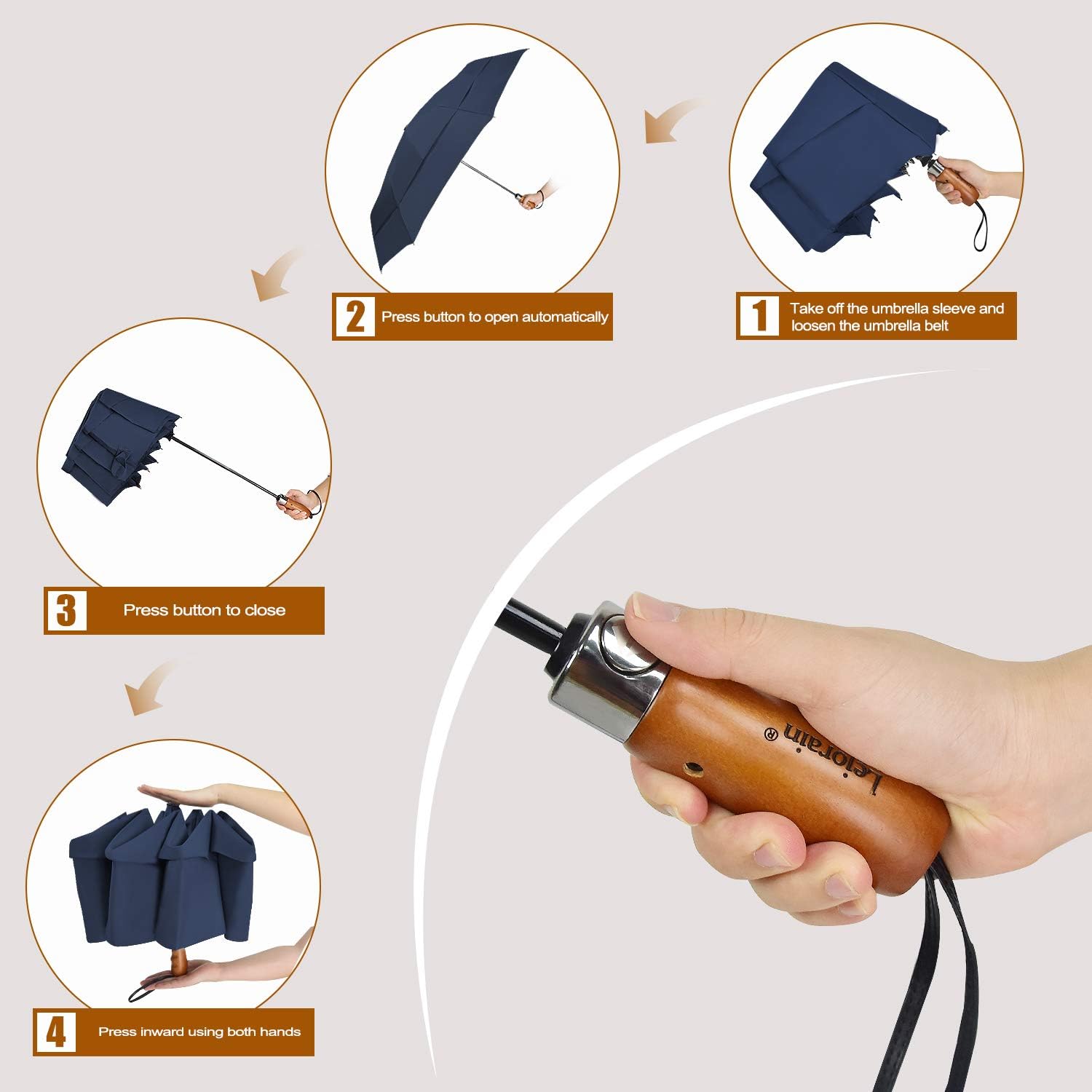 Lejorain Large Folding Golf Umbrella - 54 Inch Windproof Auto Open Close