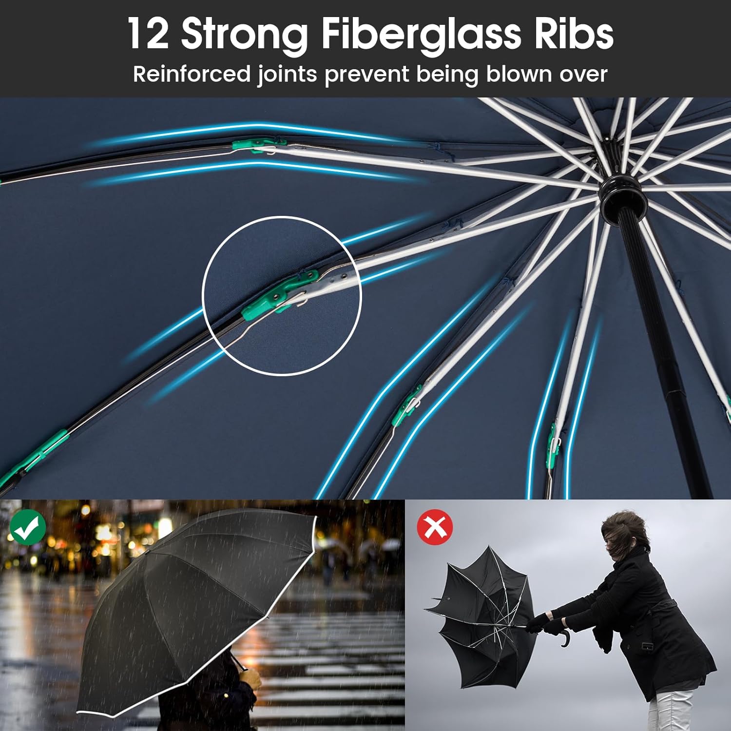 G4Free 54 Inch Double Layer Inverted Umbrella with Reflective Strips