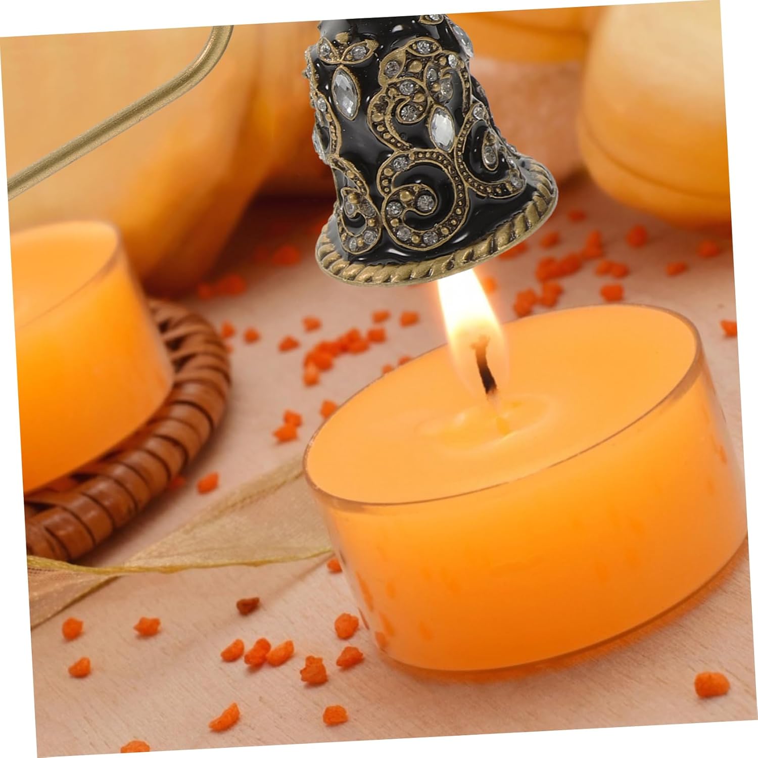 Gatuida Metal Candle Snuffer with Rhinestone Flower Design