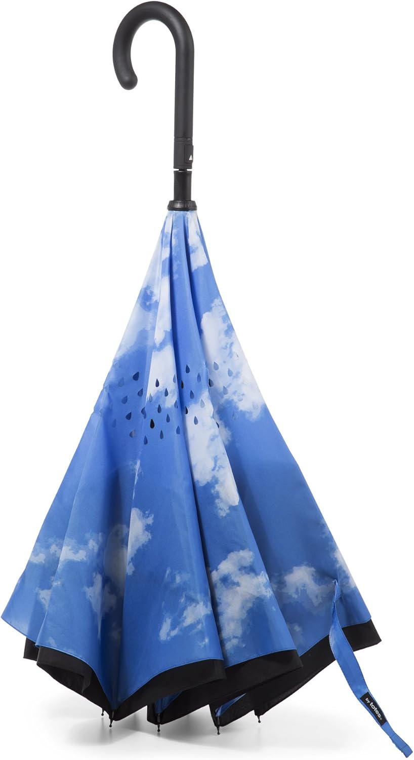 Totes InBrella Reverse Close Umbrella - Auto Close Stormproof Dripless