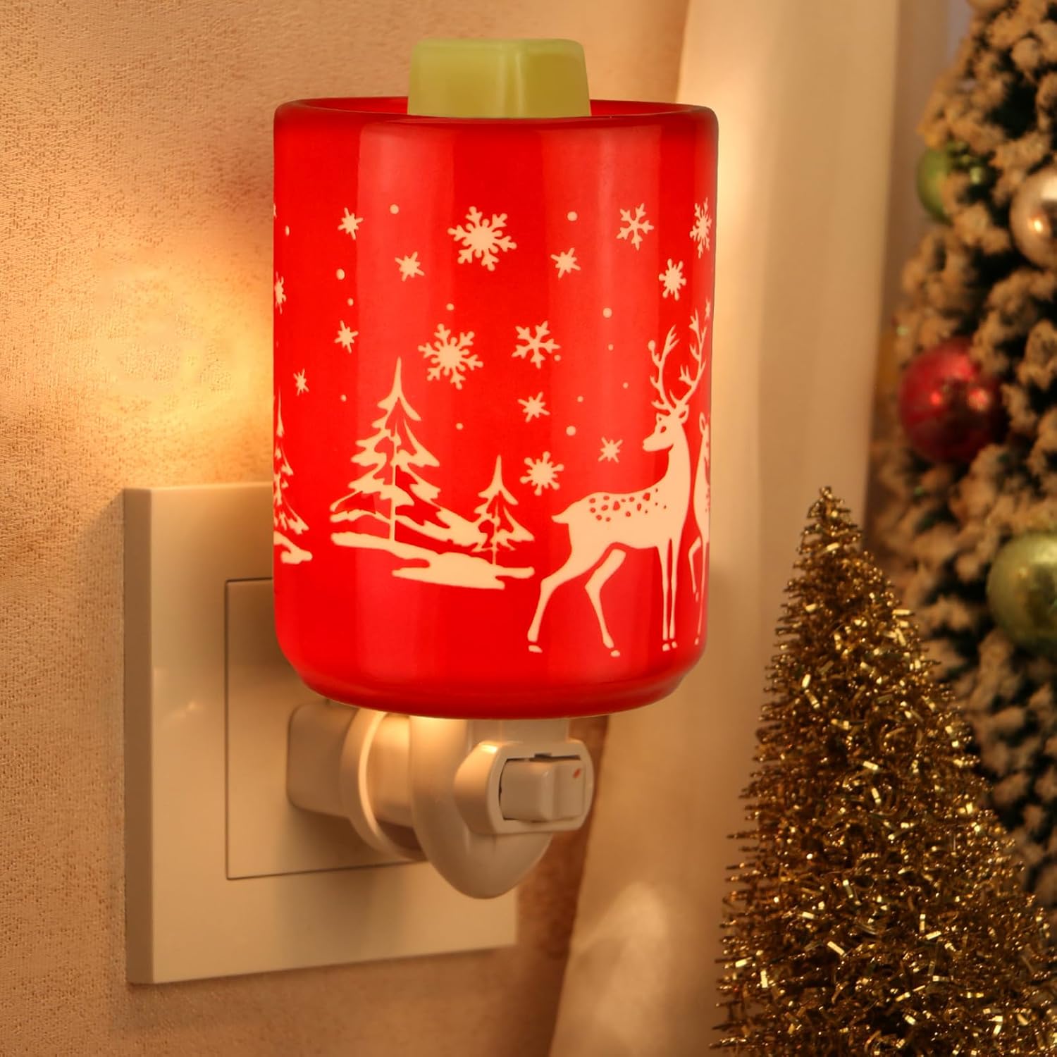 STAR MOON 2 in 1 Fragrance Wax Melter Night Light with Red Reindeer