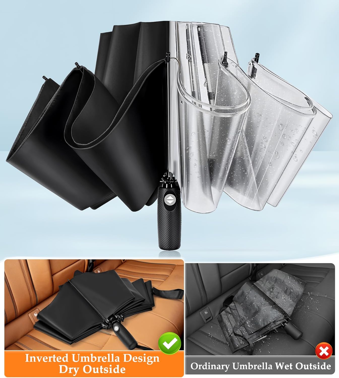 Bachdomc Inverted Windproof Umbrella for Travel and Weather Protection