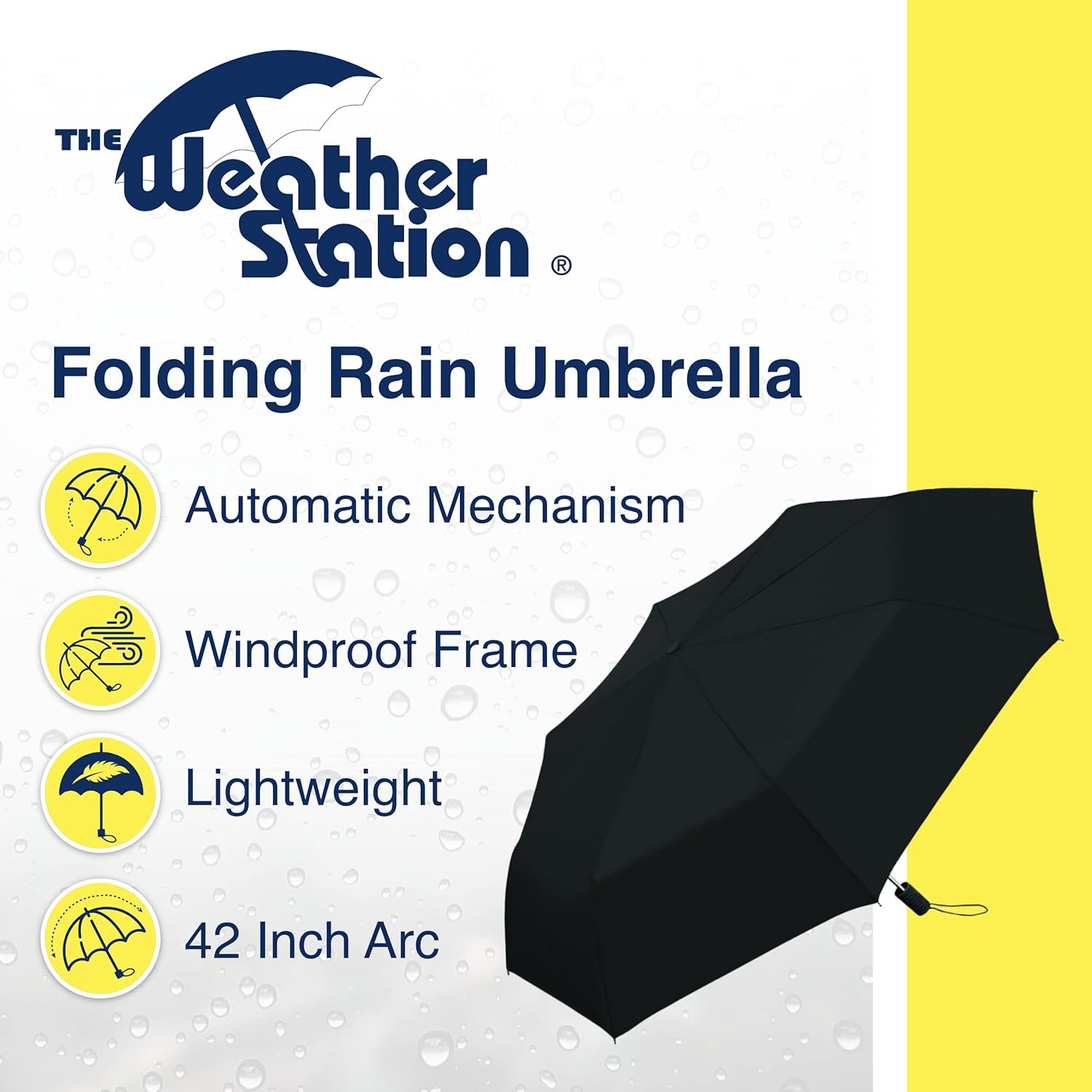 The Weather Station Automatic Rain Umbrella Windproof Lightweight Packable Black 1