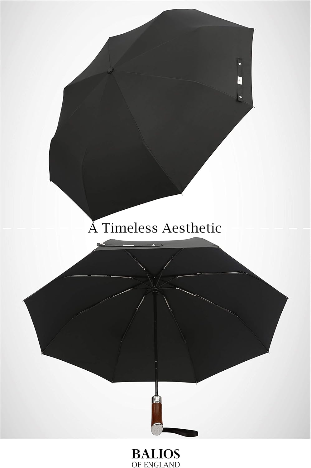 Balios Travel Umbrella Golden Hardwood Handle Auto Open Close 1