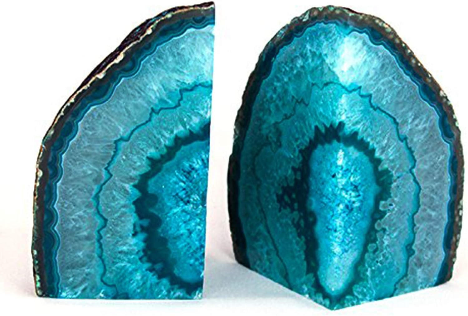 AMOYSTONE Teal Agate Geode Bookends 2-3 LBS with Rubber Bumpers