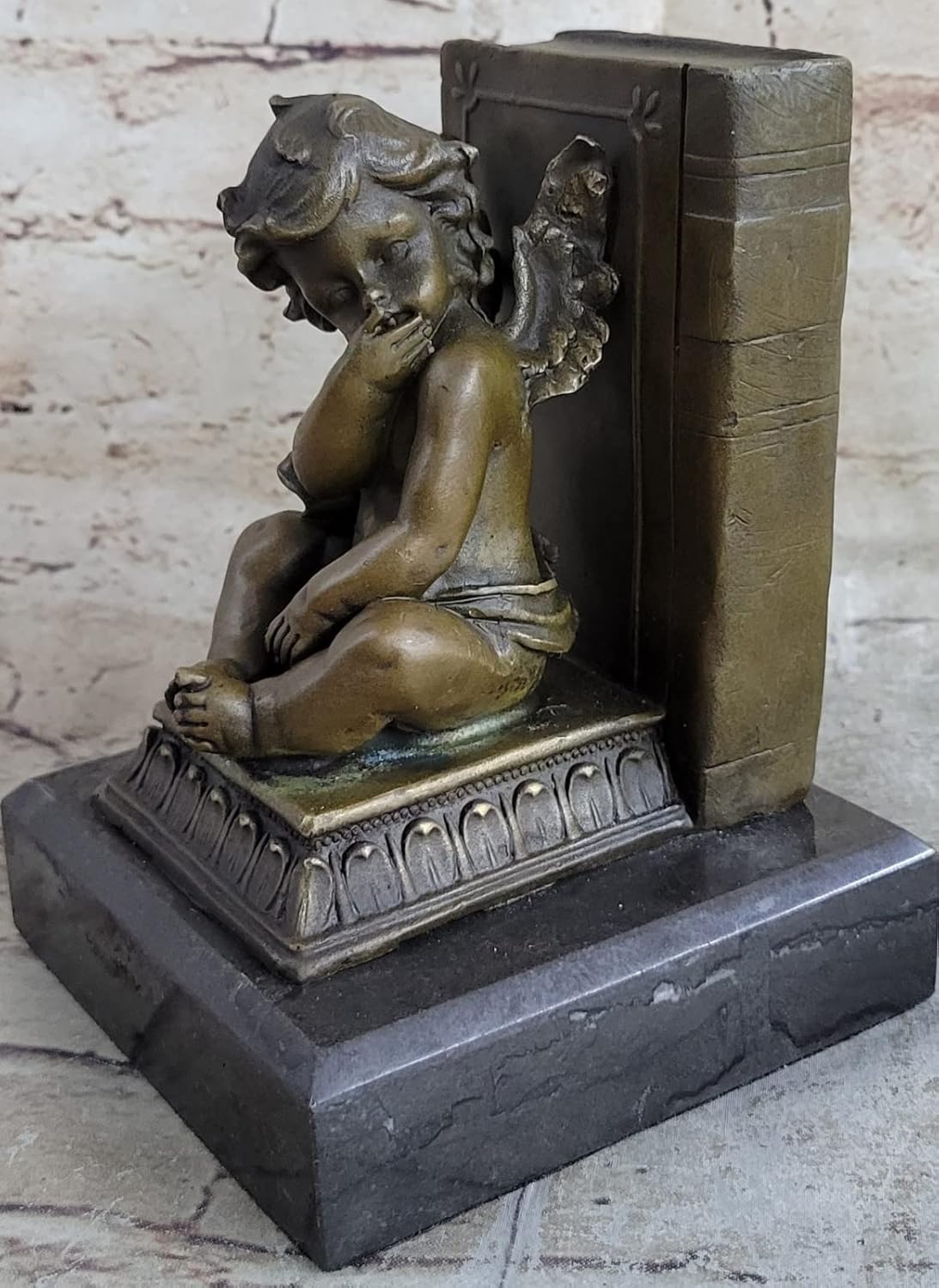 European Bronze Angel Bookend Figurine Handmade Art