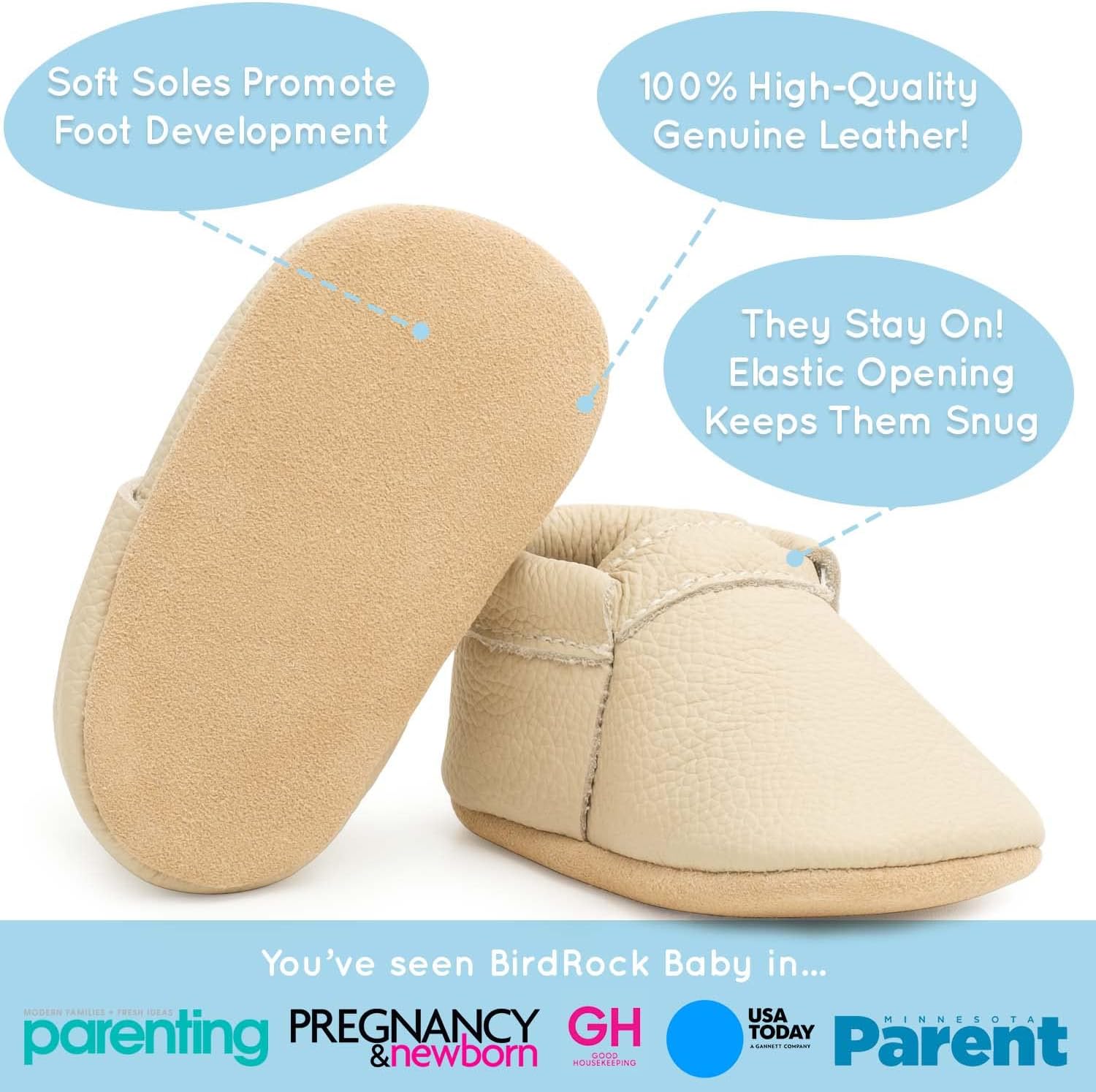 BirdRock Baby Fringeless Moccasin Shoes for Newborns and Toddlers
