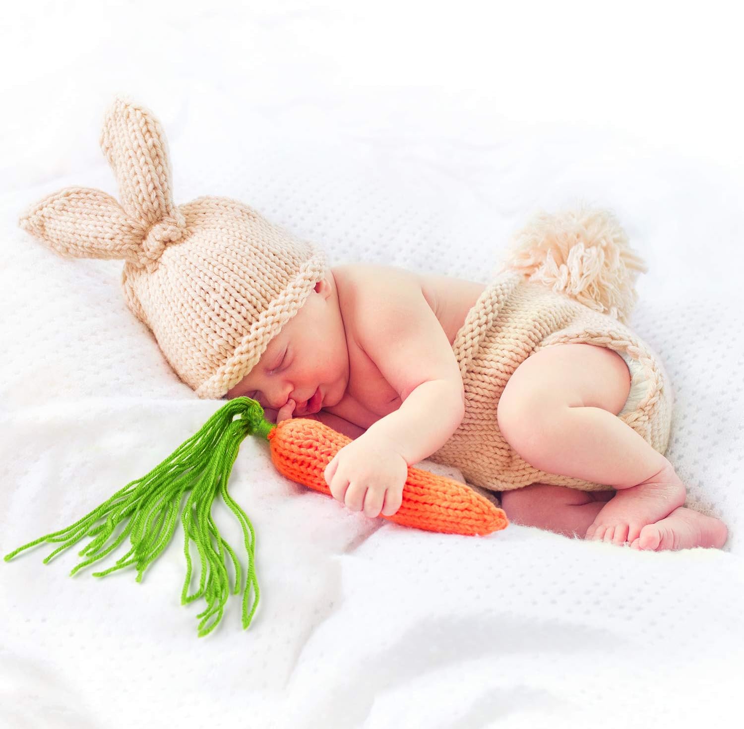 FEPITO Baby Bunny Costume Crochet Knit Newborn Photography Prop