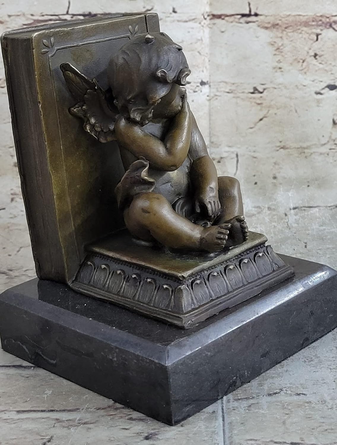 European Bronze Angel Bookend Figurine Handmade Art