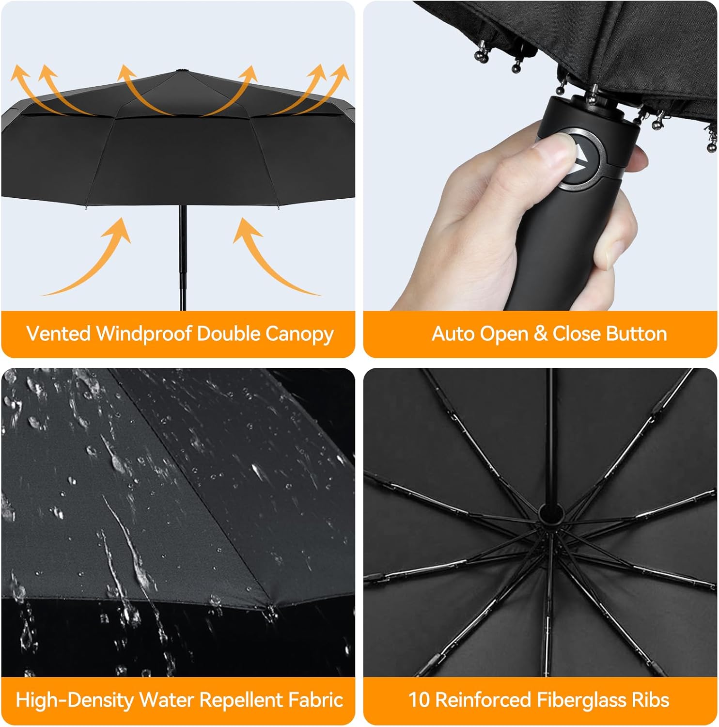 TECKNET Windproof Folding Umbrella with Double Canopy