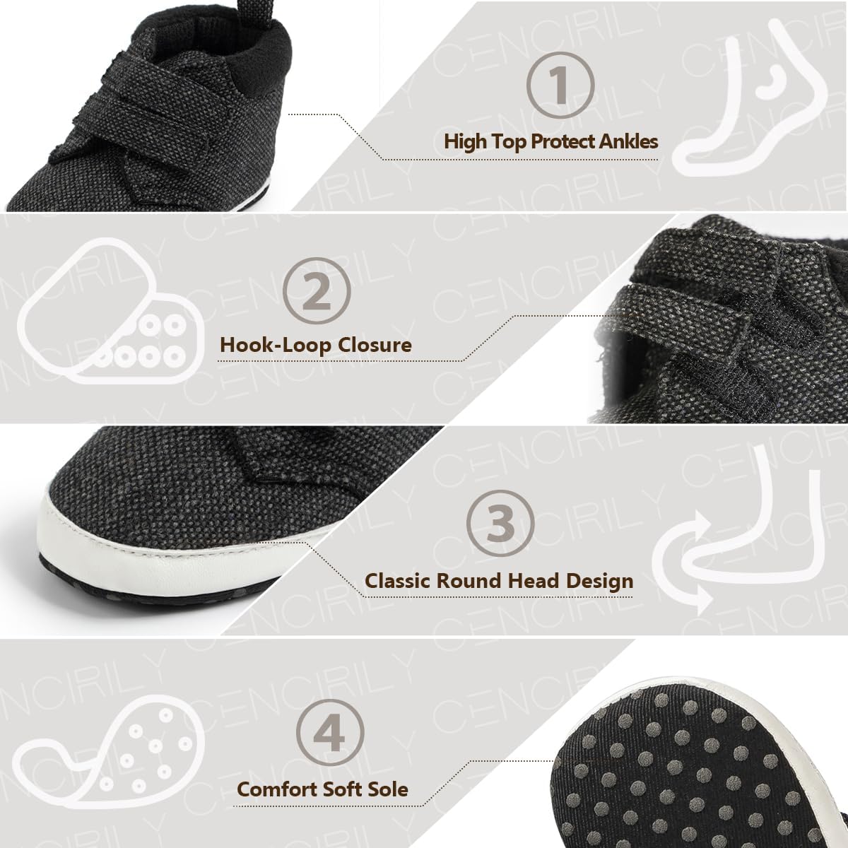 CENCIRILY Soft Soles High Top Sneakers for Baby Boys Girls