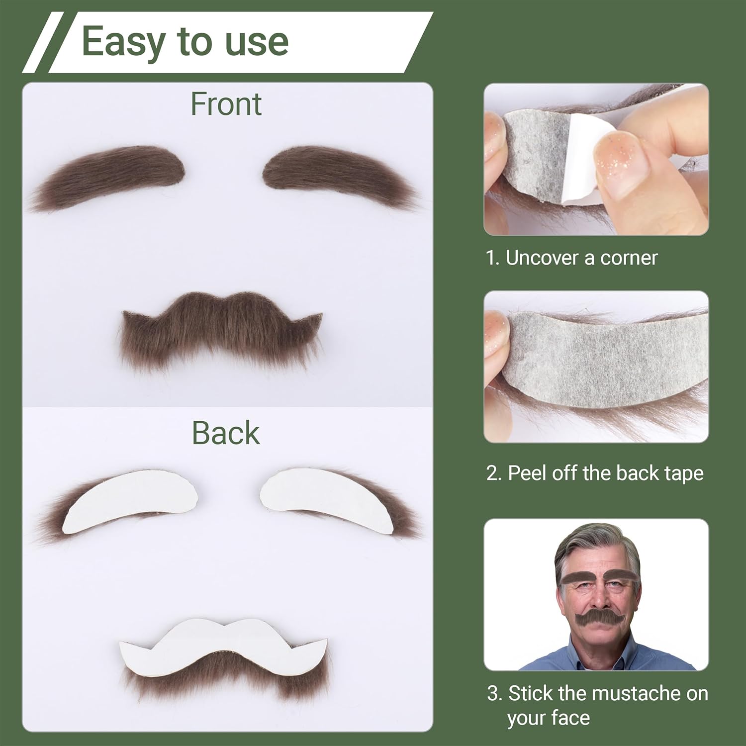 Cosela Fake Mustache and Eyebrows Set Self Adhesive Cosplay Halloween