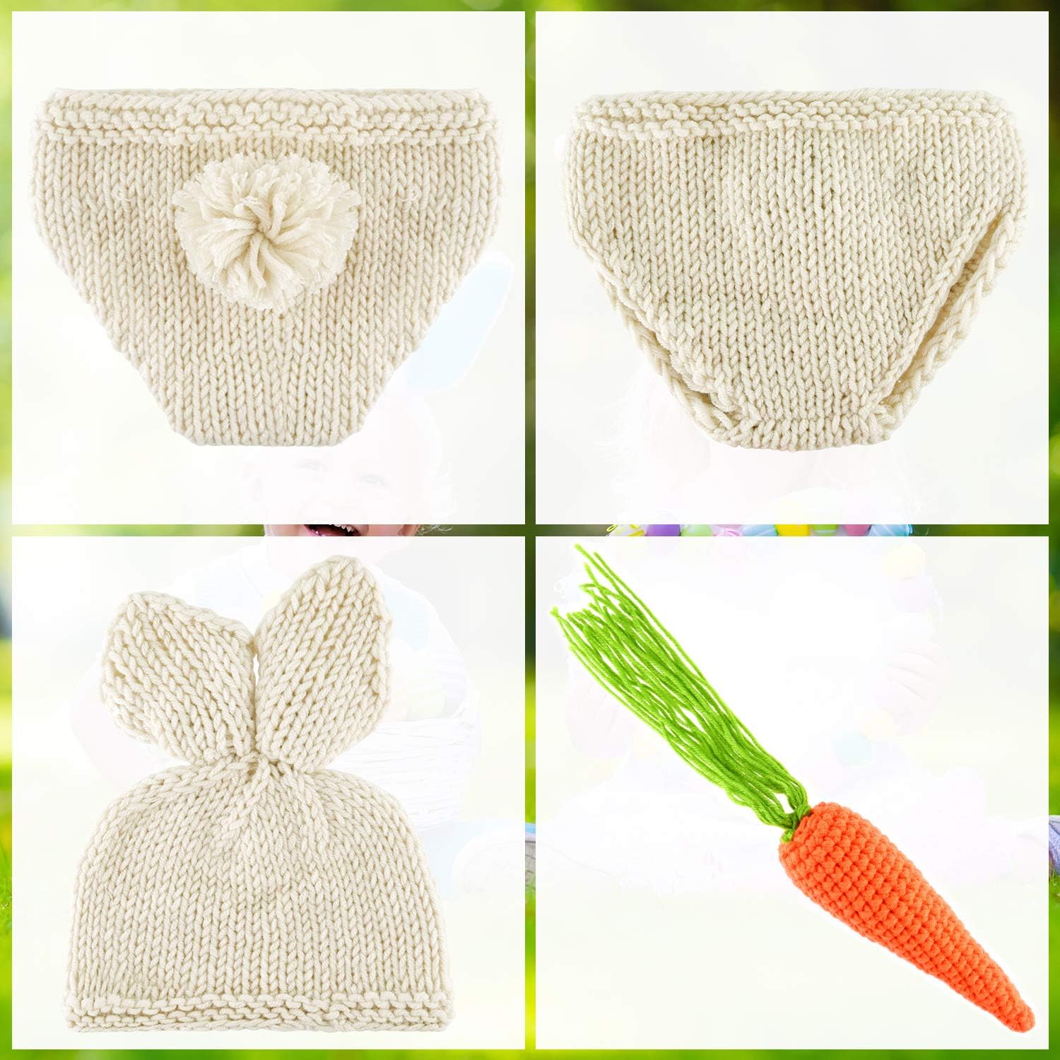 FEPITO Baby Bunny Costume Crochet Knit Newborn Photography Prop
