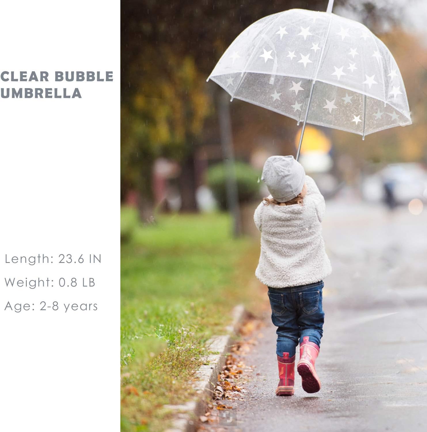 Baraida Kids Clear Dome Bubble Umbrella with Easy Grip Handle