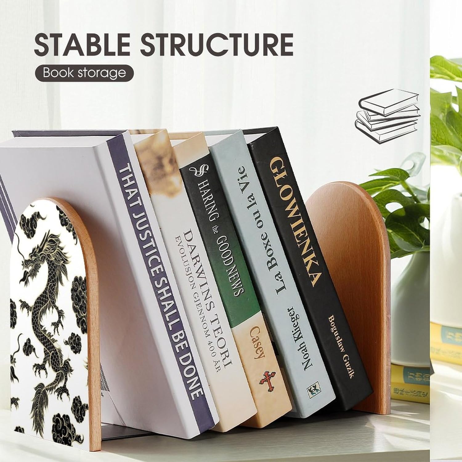 Heavy Duty Wooden Bookends with Metal Base for Home Office