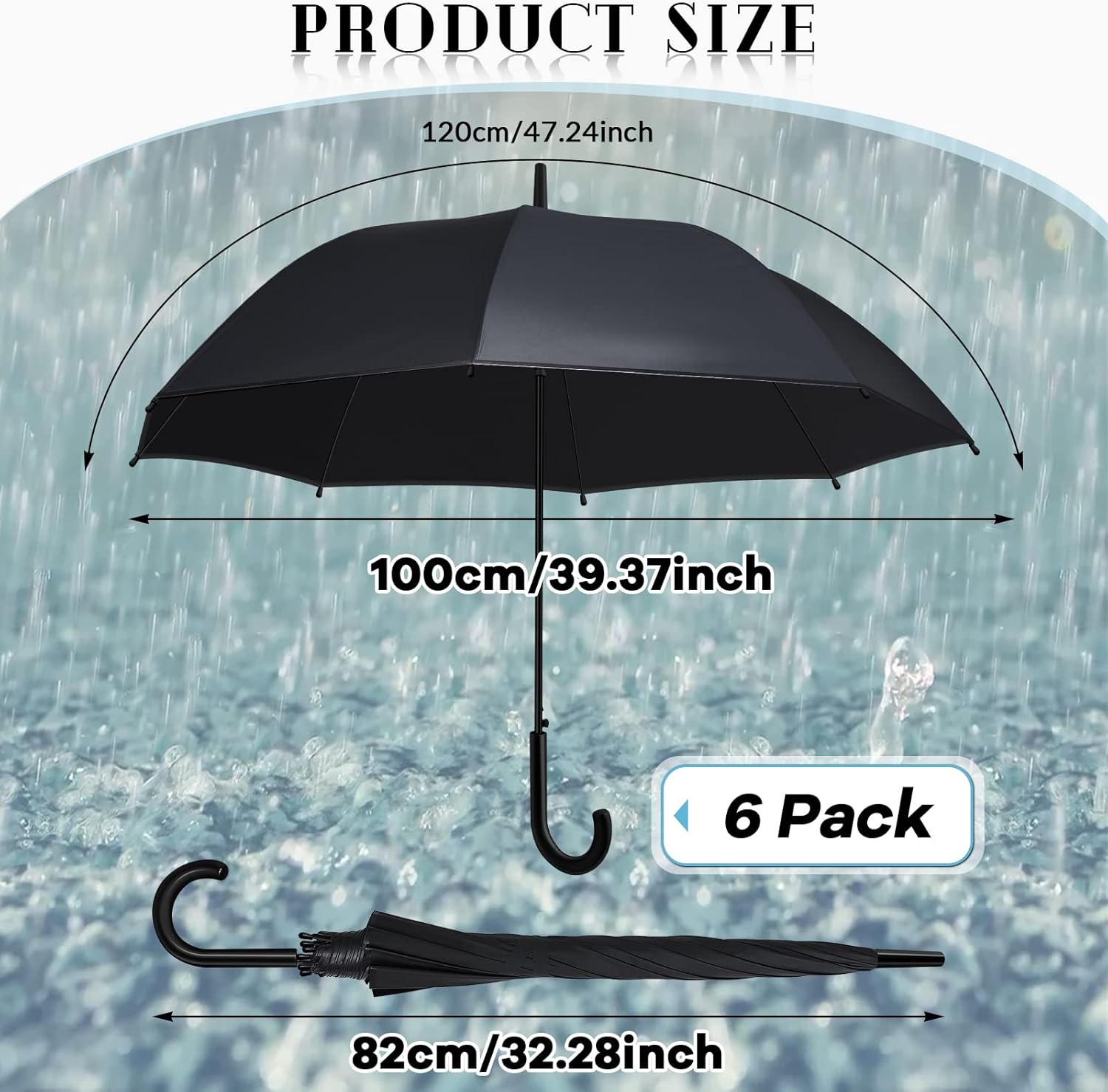 Fabbay 6 Pcs Wedding Style Stick Umbrellas with J Hook Handle