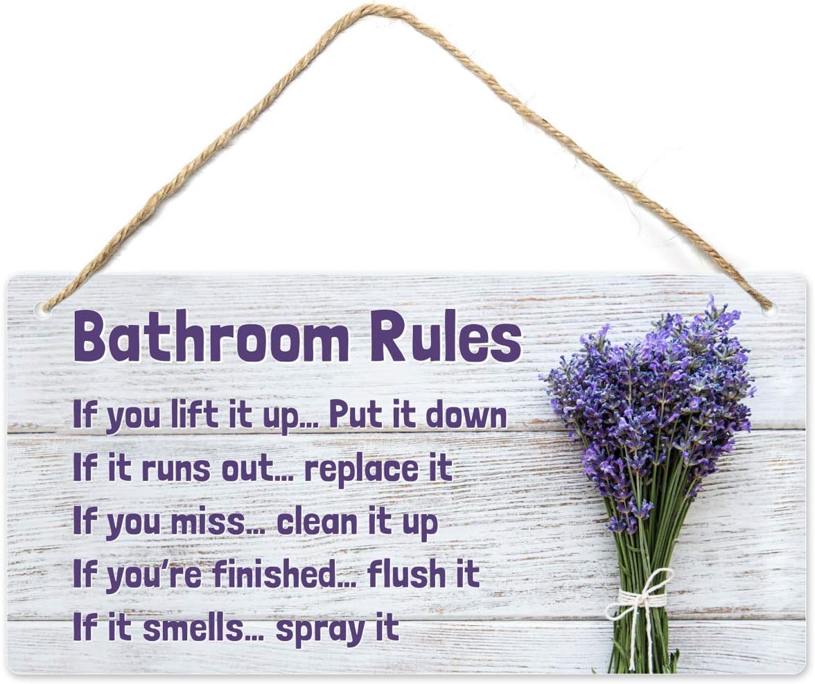 Fun-Plus Lavender Purple Bathroom Rule Sign Decor 1