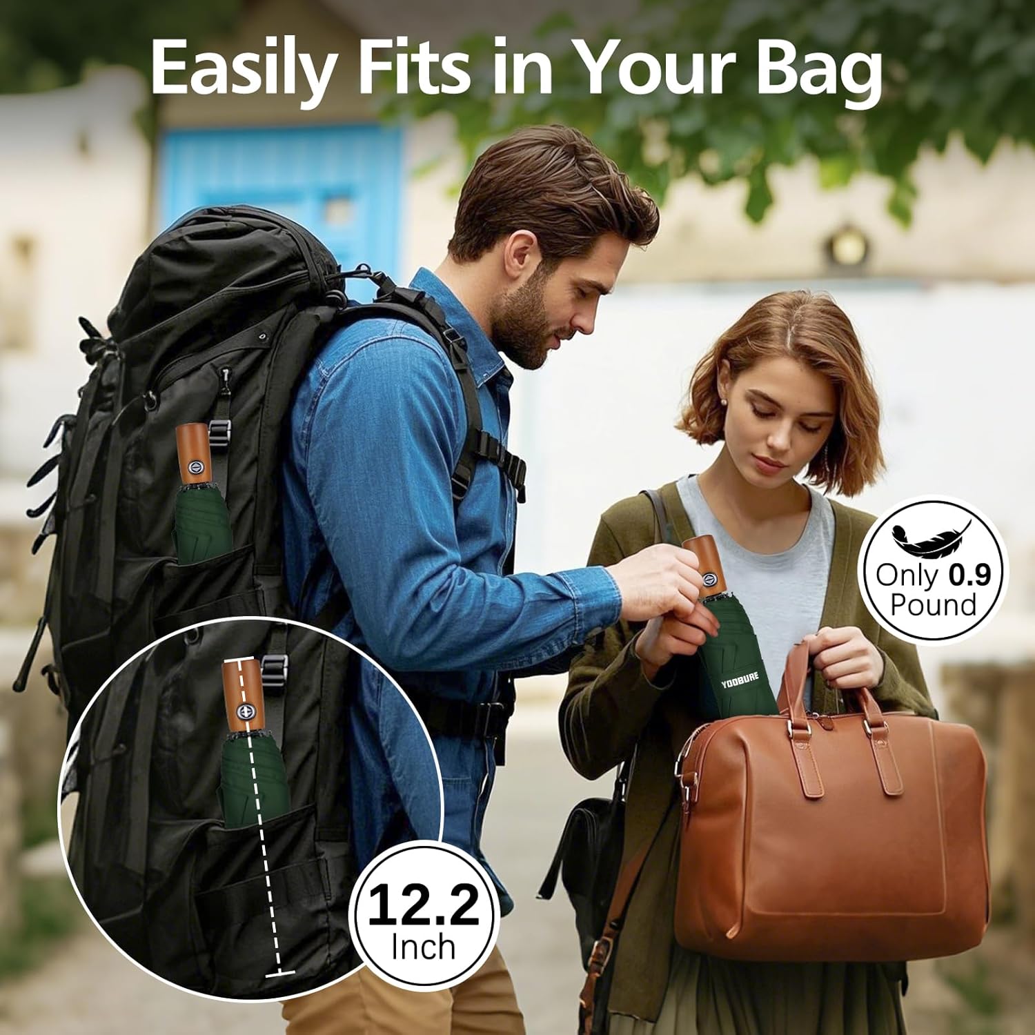 Yoobure Windproof Travel Umbrella with Wooden Handle