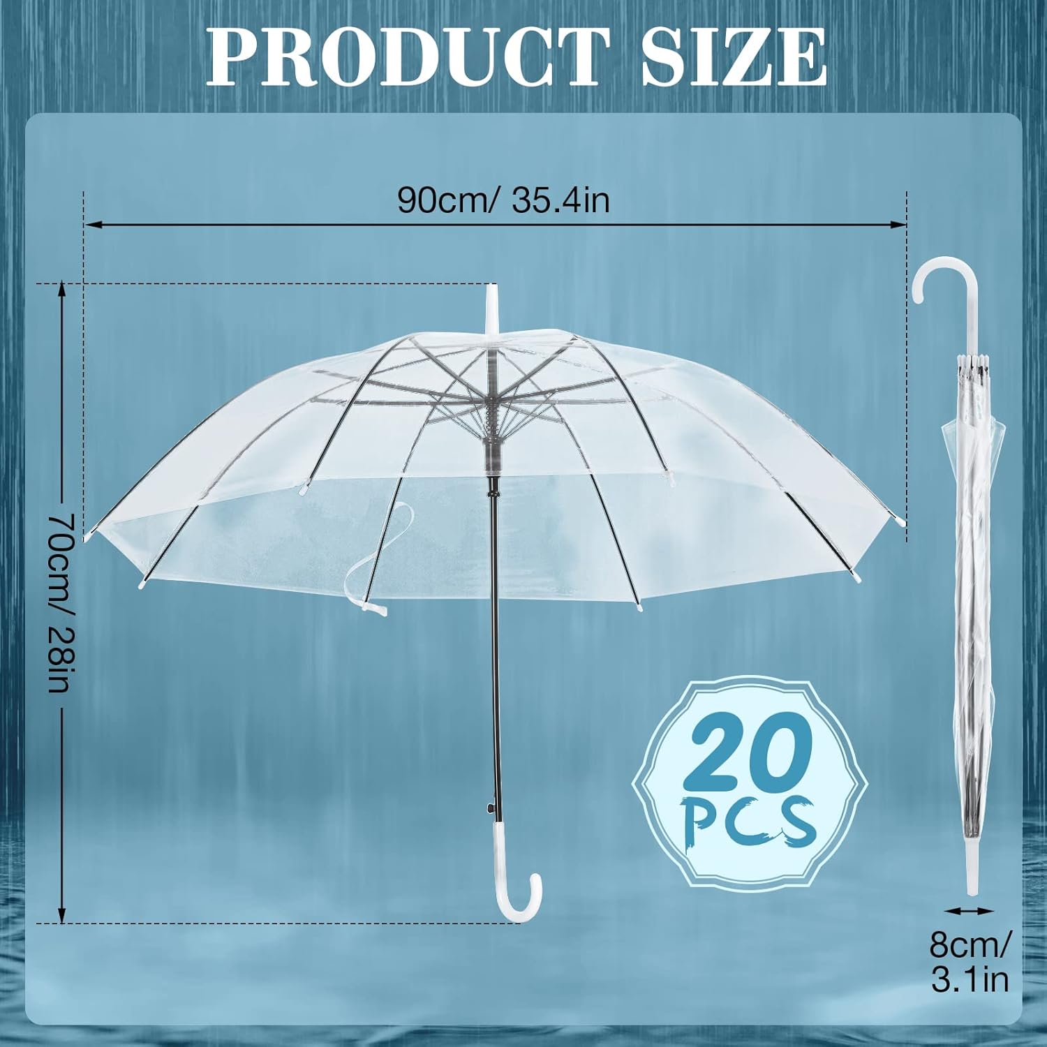 Saintrygo 20 Pack Clear Wedding Umbrellas with J Hook Handle 1