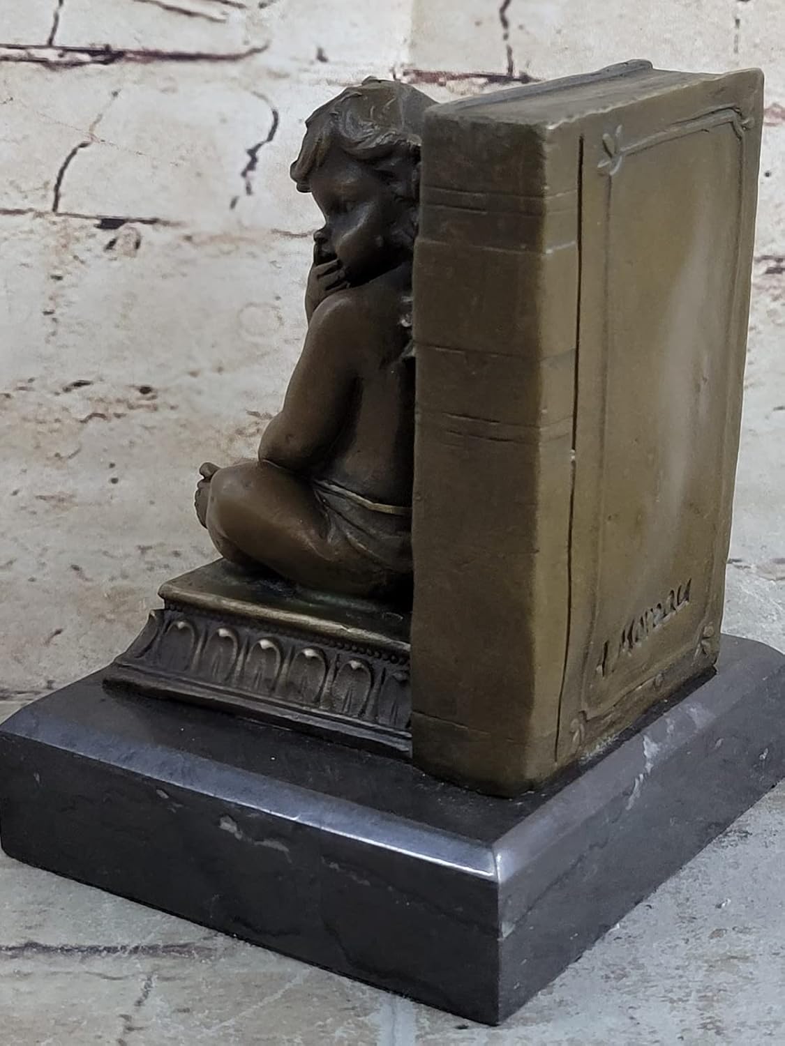 European Bronze Angel Bookend Figurine Handmade Art