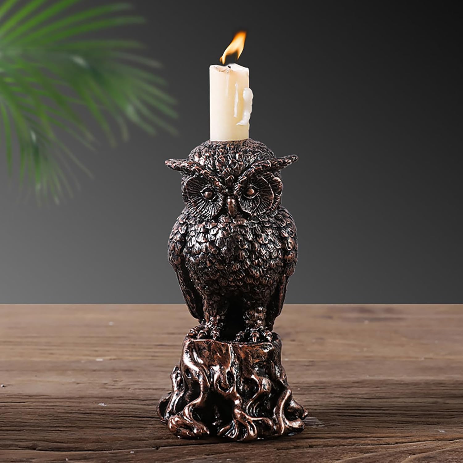 Annewi Gothic Candlestick Holder with Owl and Crow Skull Design