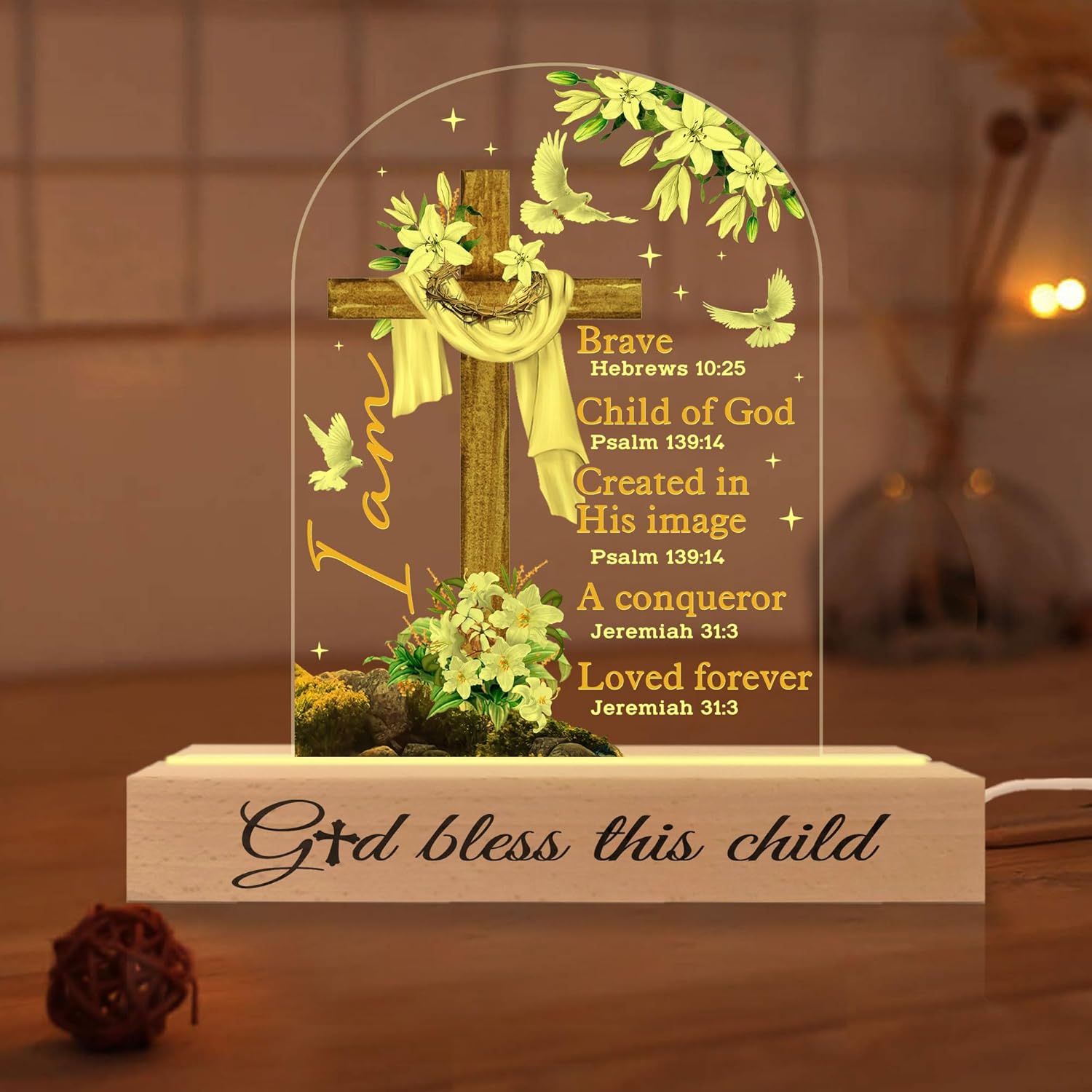 Godchild 3D Illusion Acrylic Lamp - Baptism Gift for Baby Boy Girl