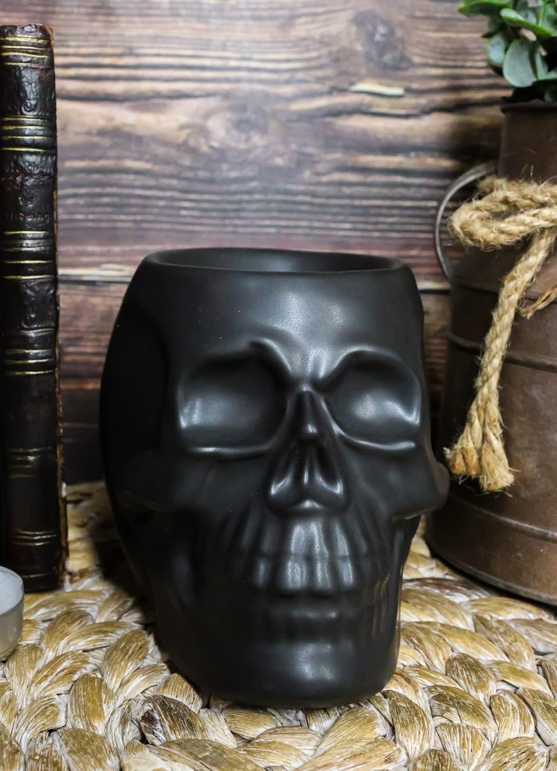 Ebros Gift Matte Black Skull Candle Warmer