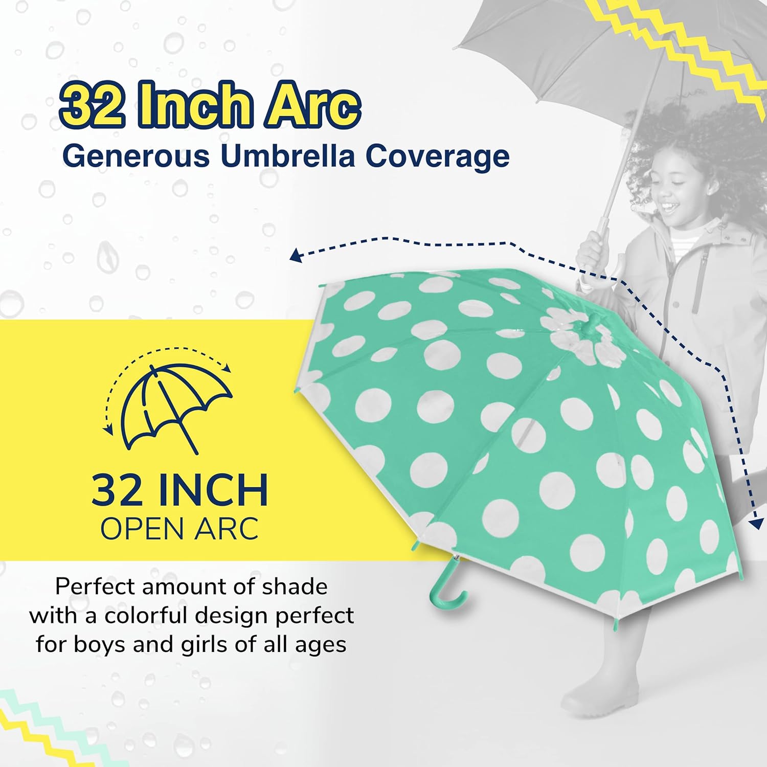 The Weather Station Kids Stick Umbrella with 32 Inch Arc Coverage