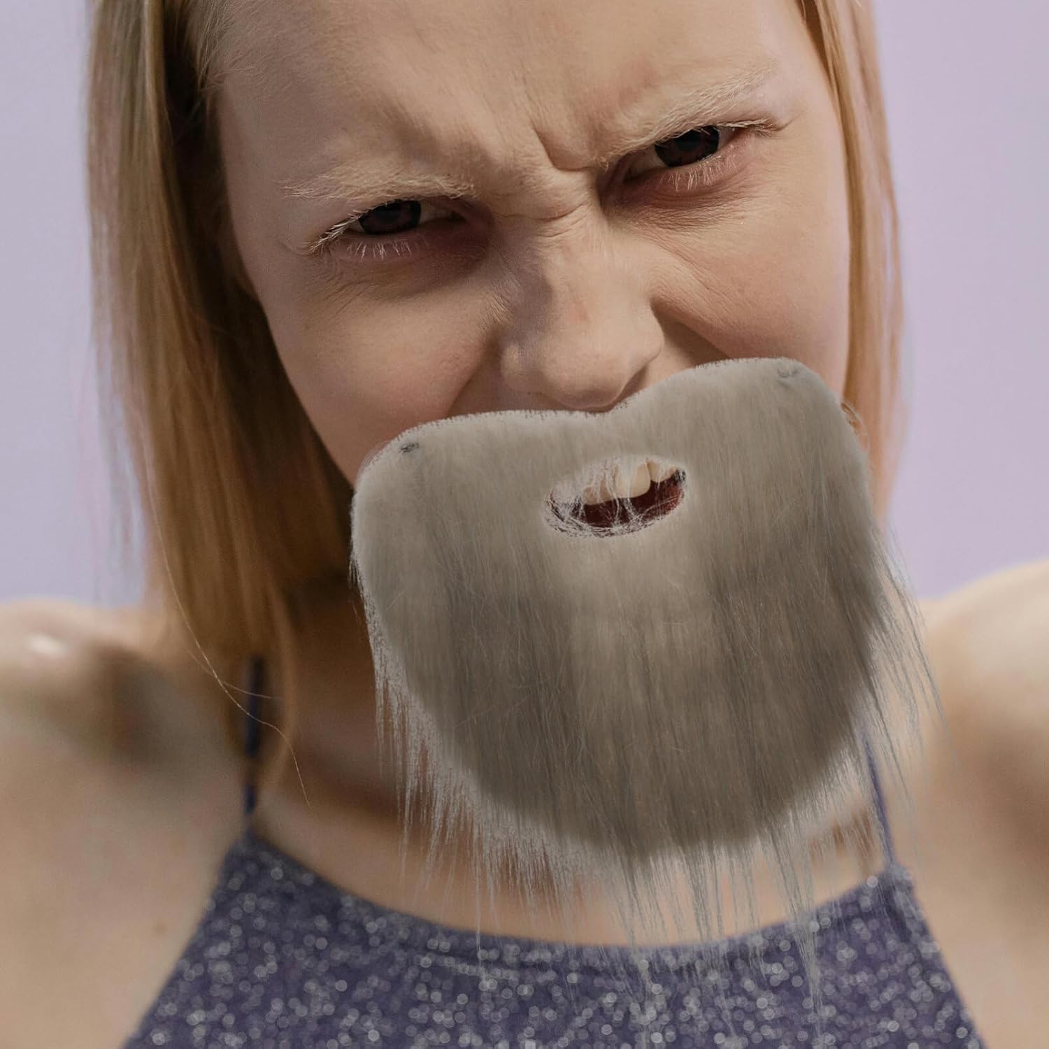 Alipis Grey Fake Beard and Mustache Set for Costume Parties