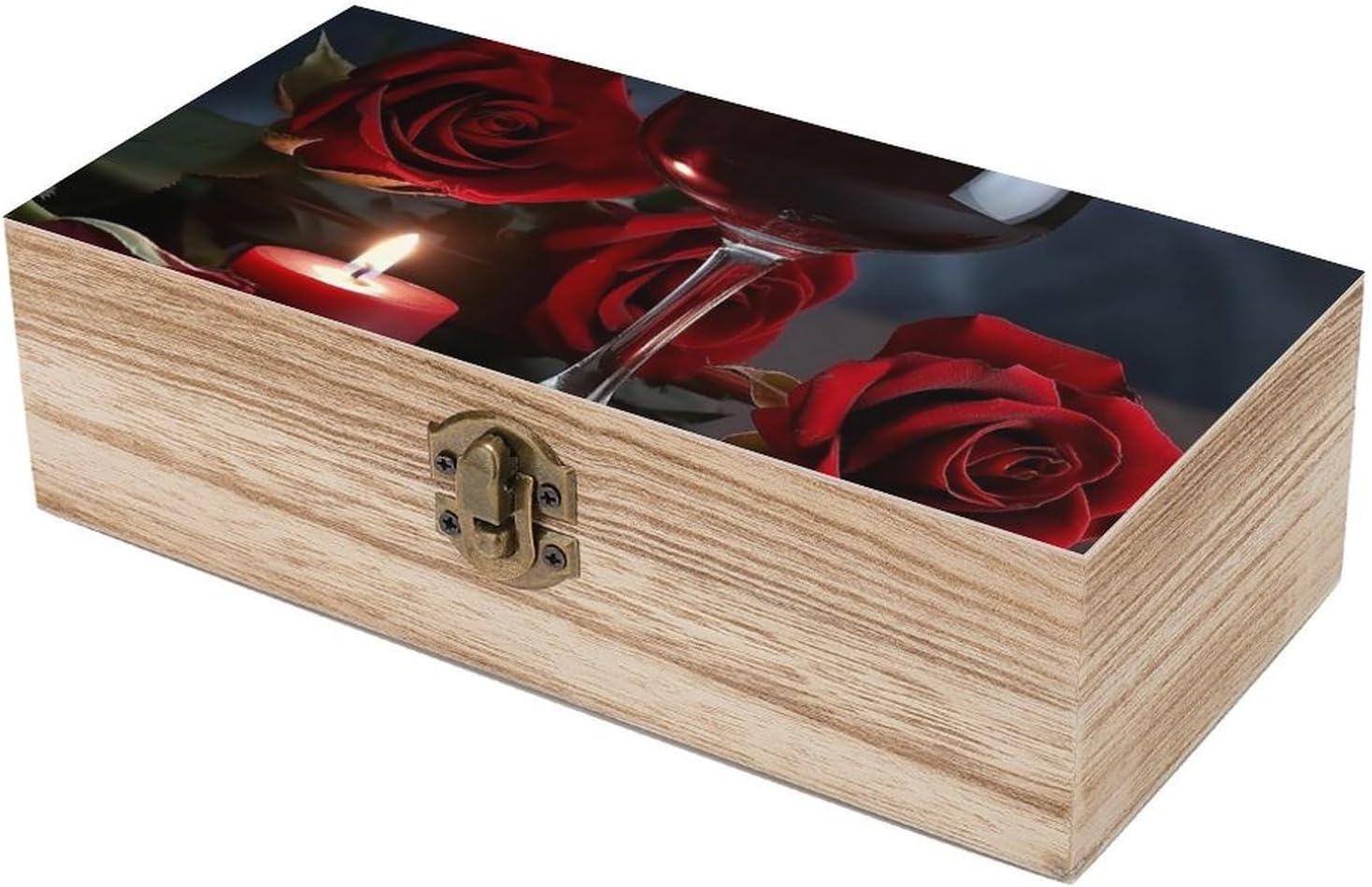 Red Wine Rose And Candle Wooden Storage Box 1
