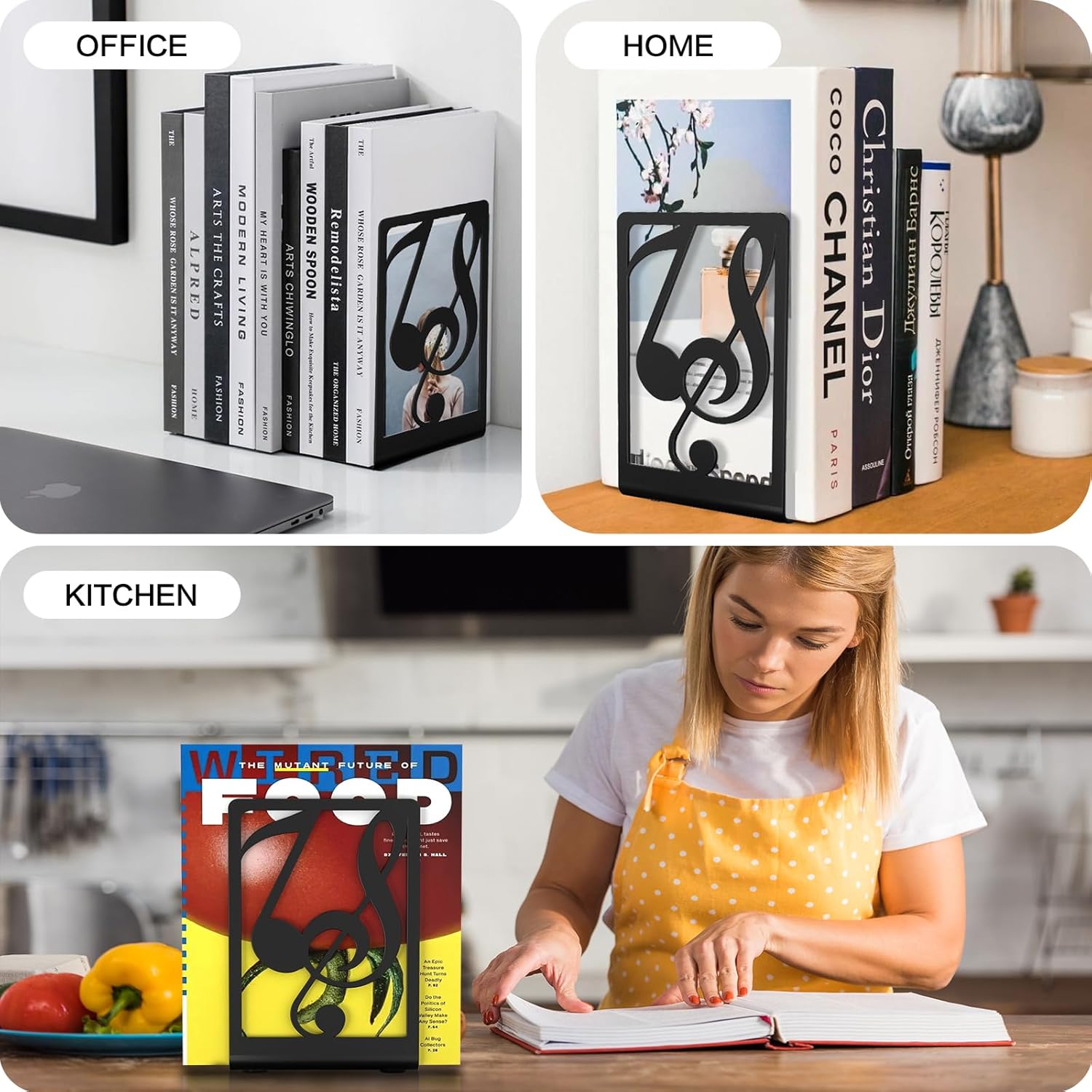 Metal Book Ends Black 3 Pair Heavy Duty