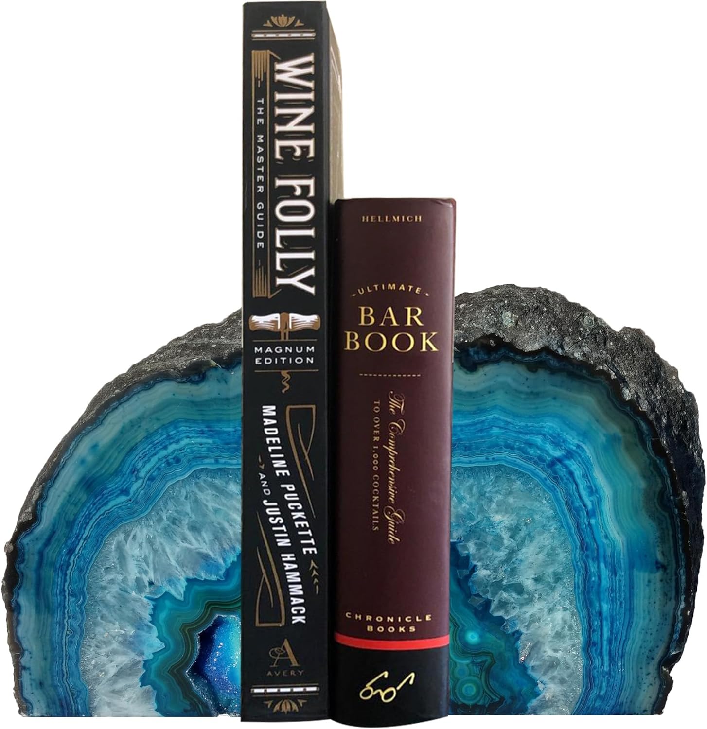 AMOYSTONE Teal Agate Geode Bookends 2-3 LBS with Rubber Bumpers