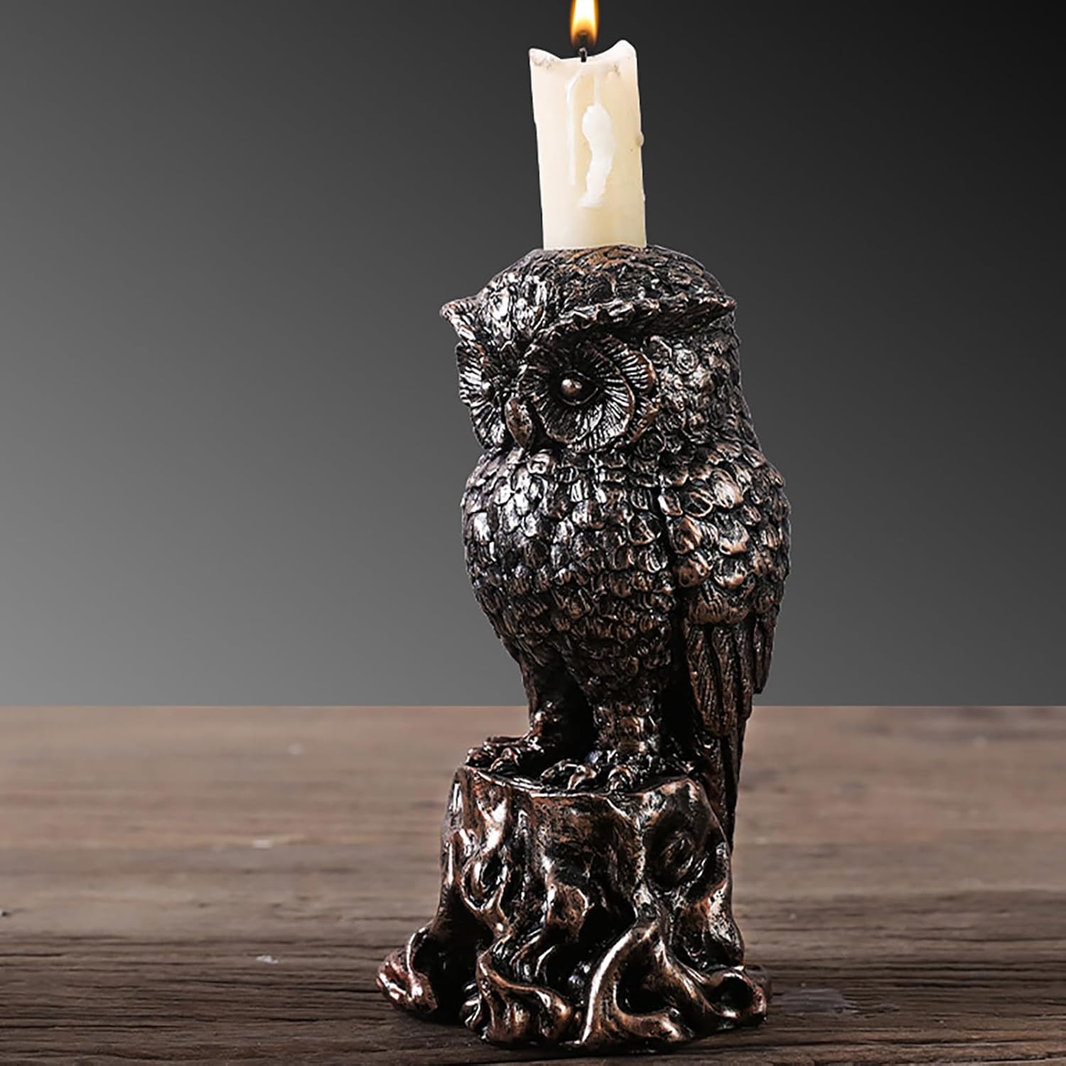 Annewi Gothic Candlestick Holder with Owl and Crow Skull Design