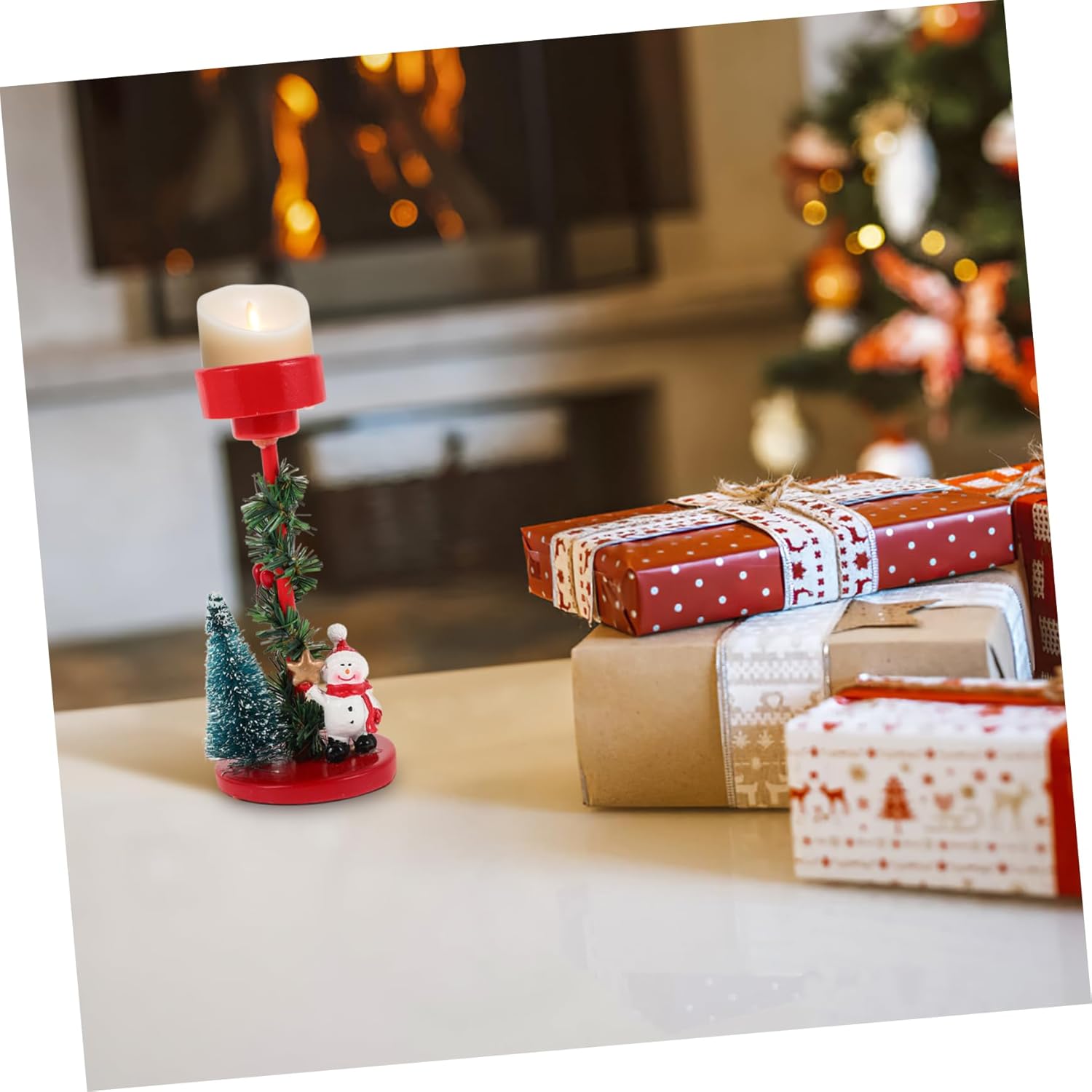 FUNOMOCYA Snowman Candle Holder Christmas Decor