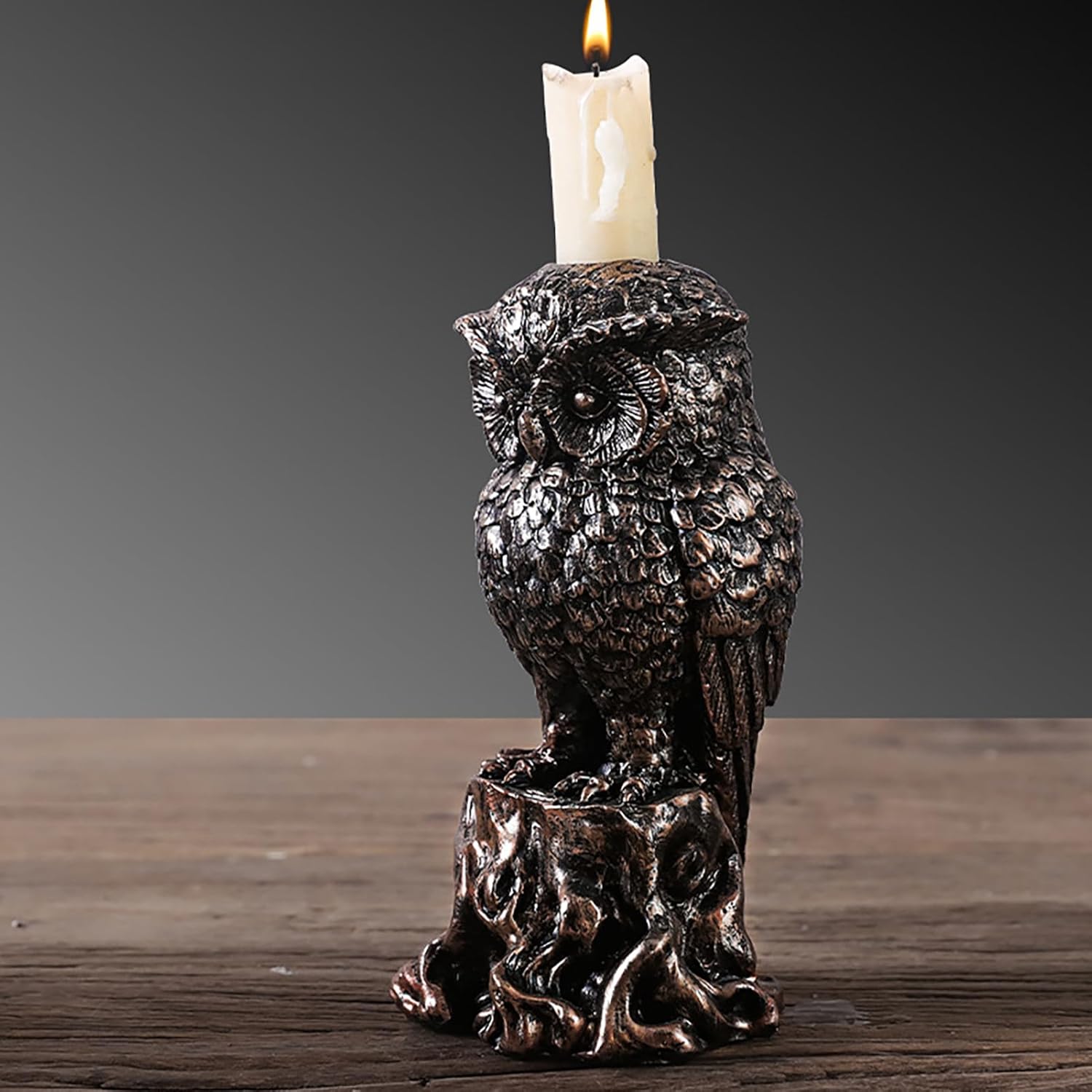 Annewi Gothic Candlestick Holder with Owl and Crow Skull Design