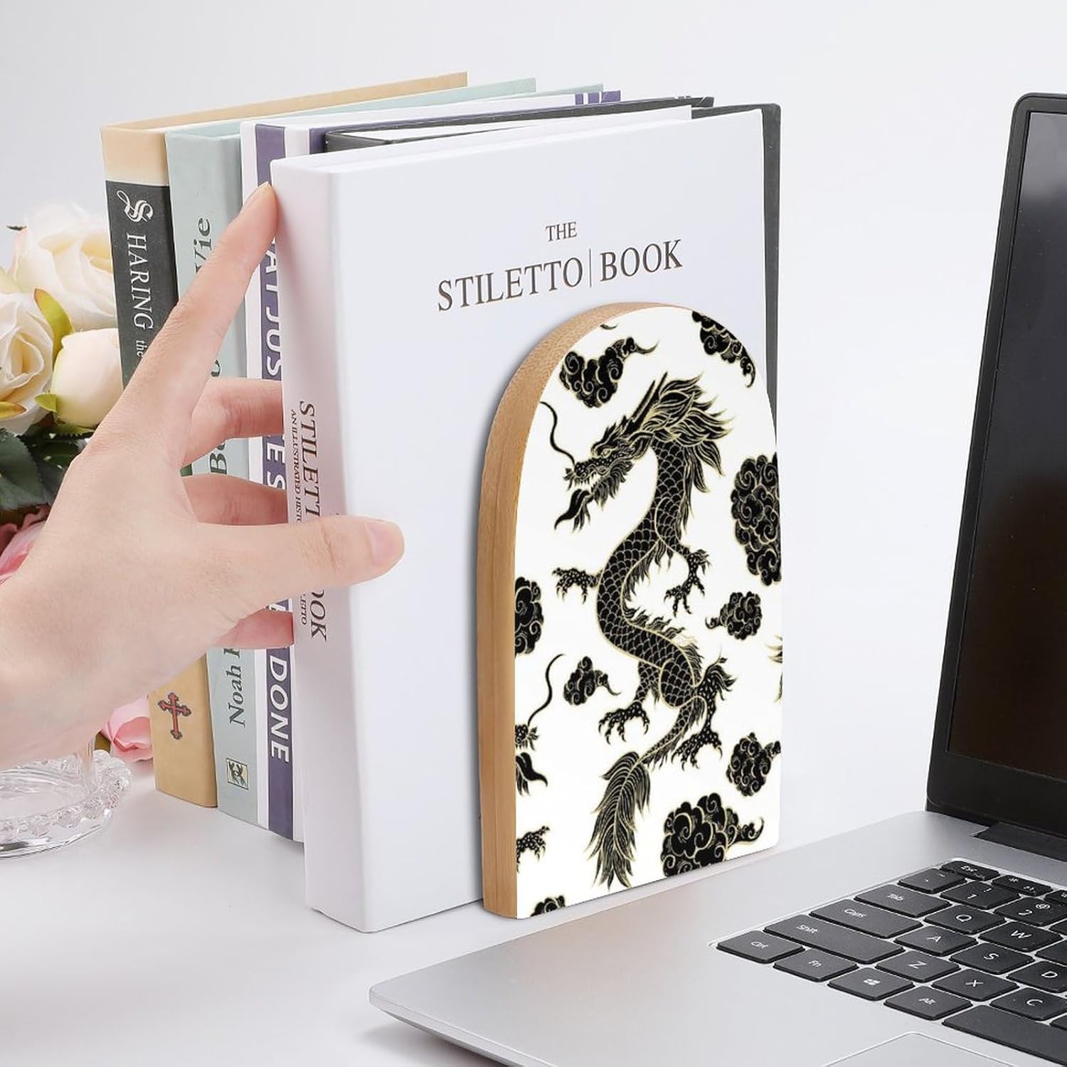 Heavy Duty Wooden Bookends with Metal Base for Home Office