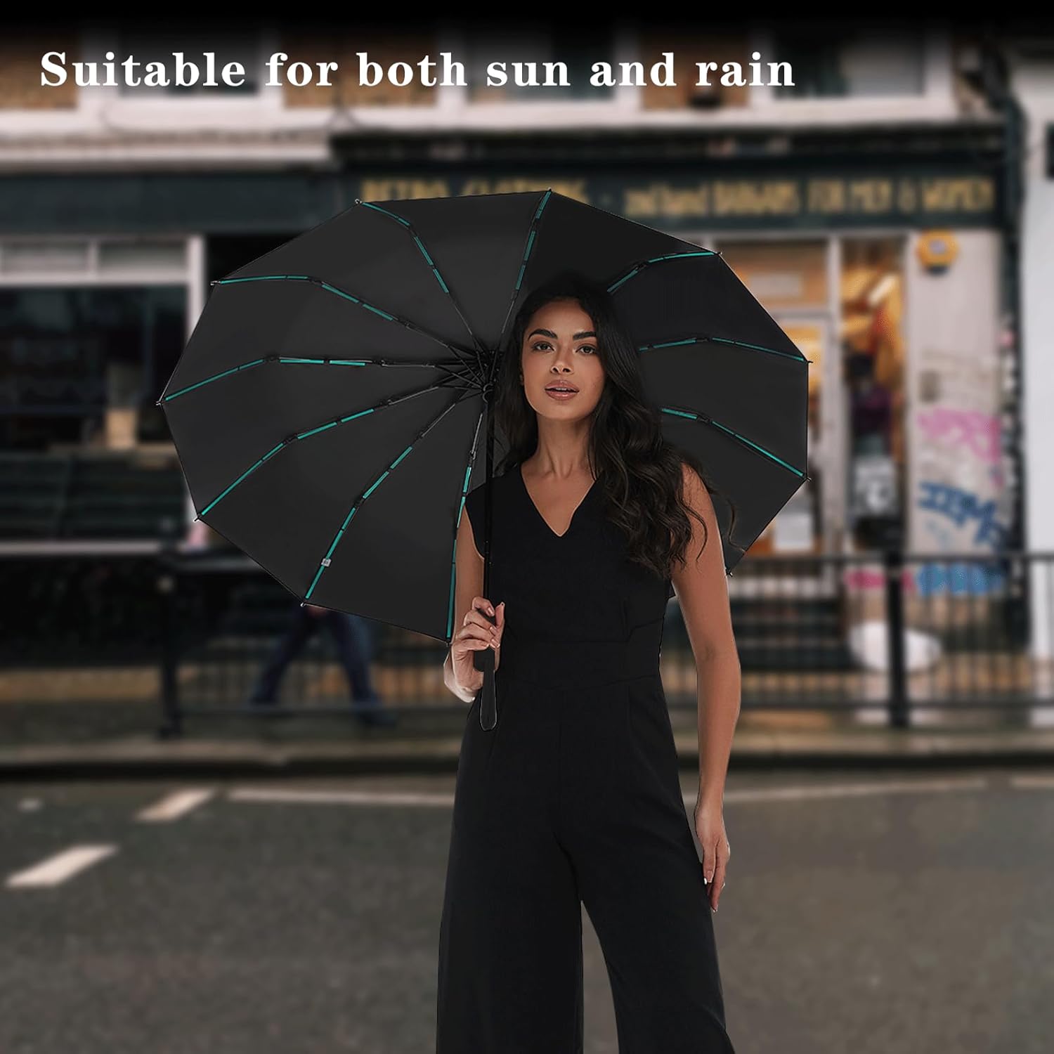 Lantusire Large Double-Ribs Automatic Folding Umbrella for Women Men