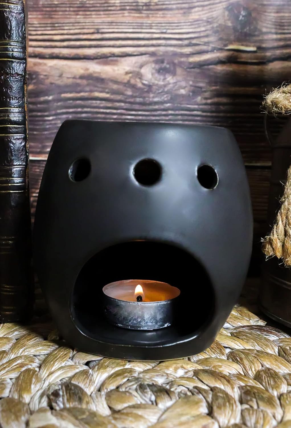 Ebros Gift Matte Black Skull Candle Warmer