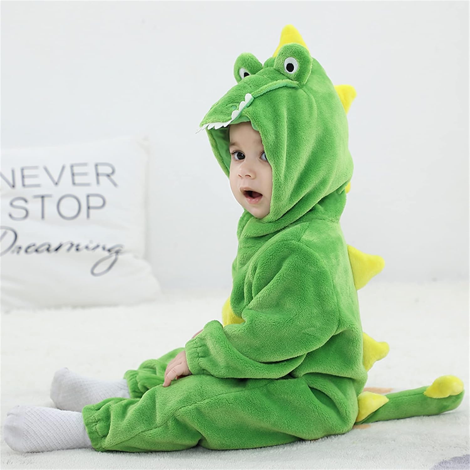 Unisex Baby Flannel Romper with 3D Hood and Cartoon Design
