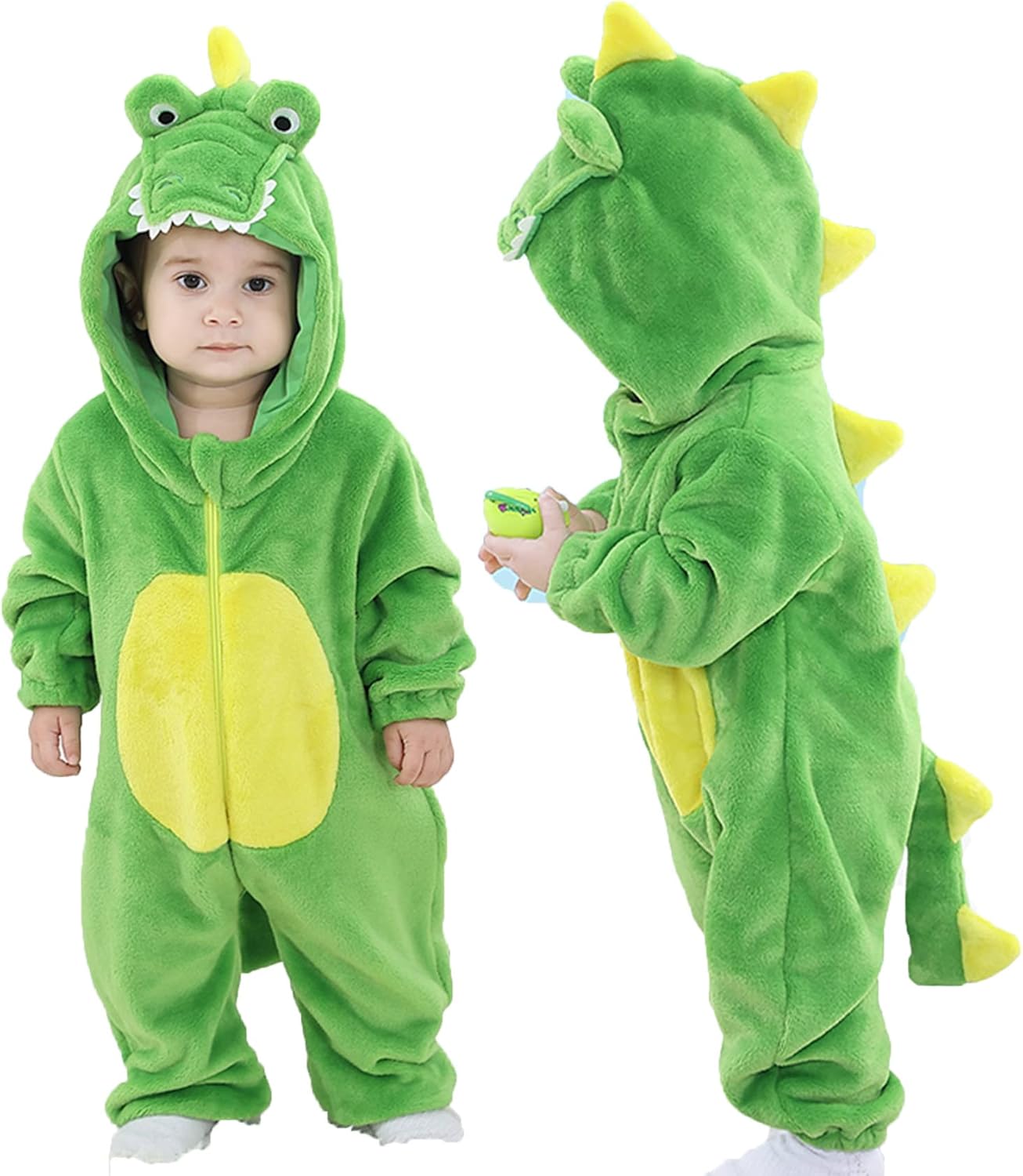 Unisex Baby Flannel Romper with 3D Hood and Cartoon Design