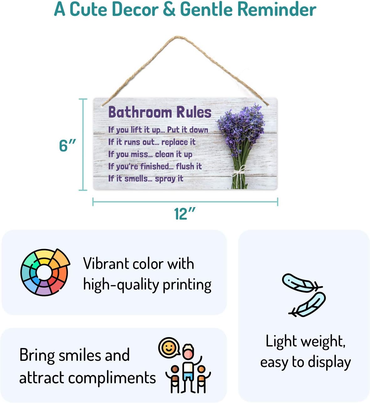 Fun-Plus Lavender Purple Bathroom Rule Sign Decor 1
