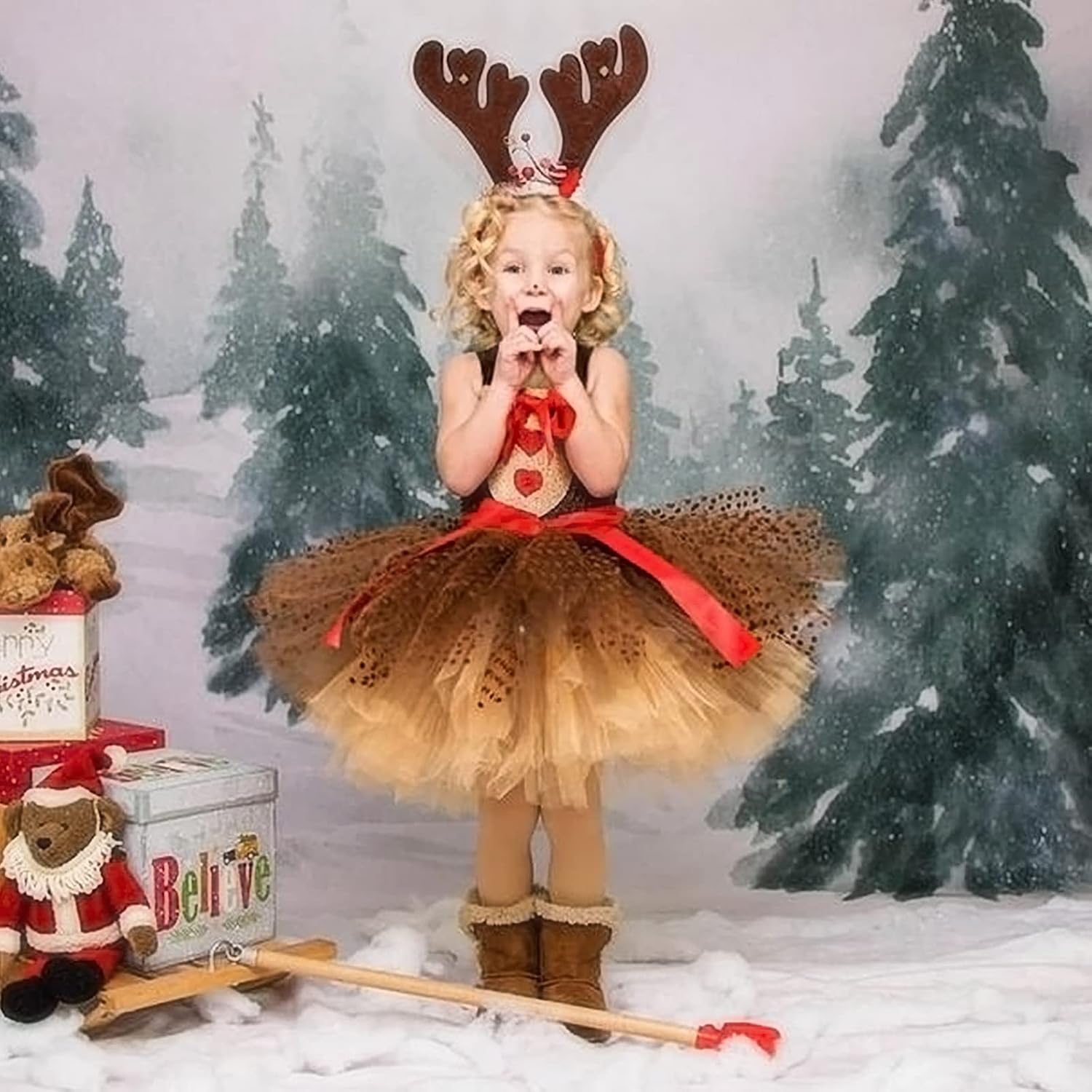ODIZLI Toddler Santa Reindeer Christmas Costume with Headband
