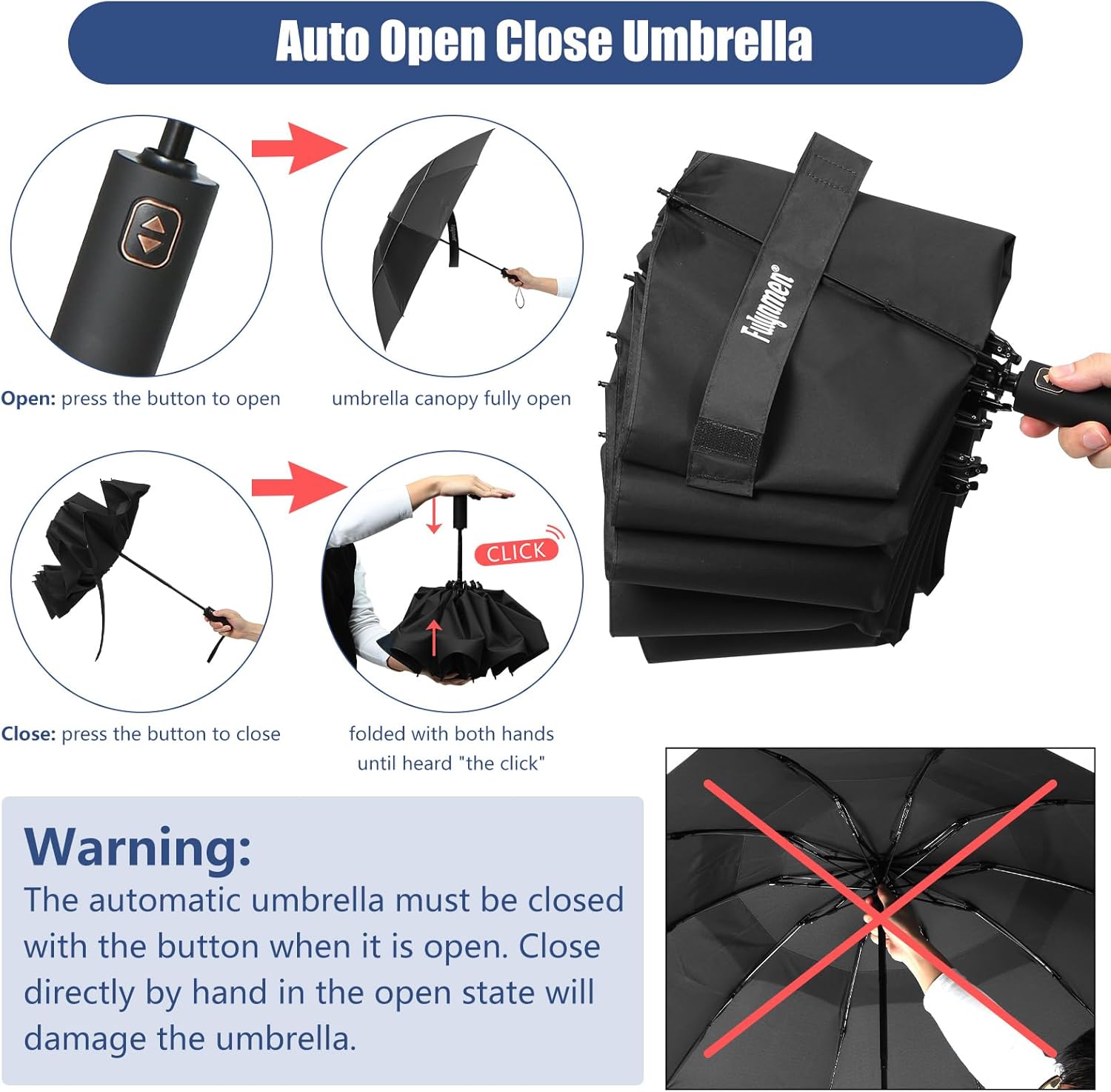 Fulynmen 62 Inch Windproof Travel Umbrella with Auto Open Close