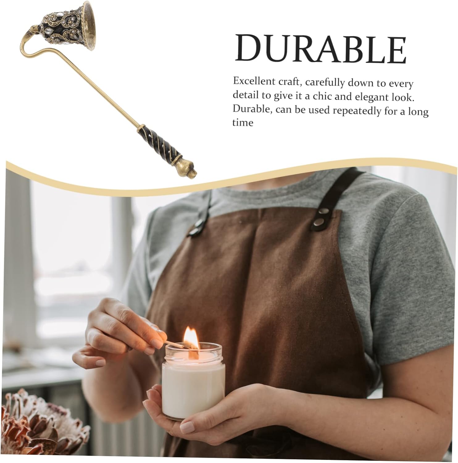 Gatuida Metal Candle Snuffer with Rhinestone Flower Design