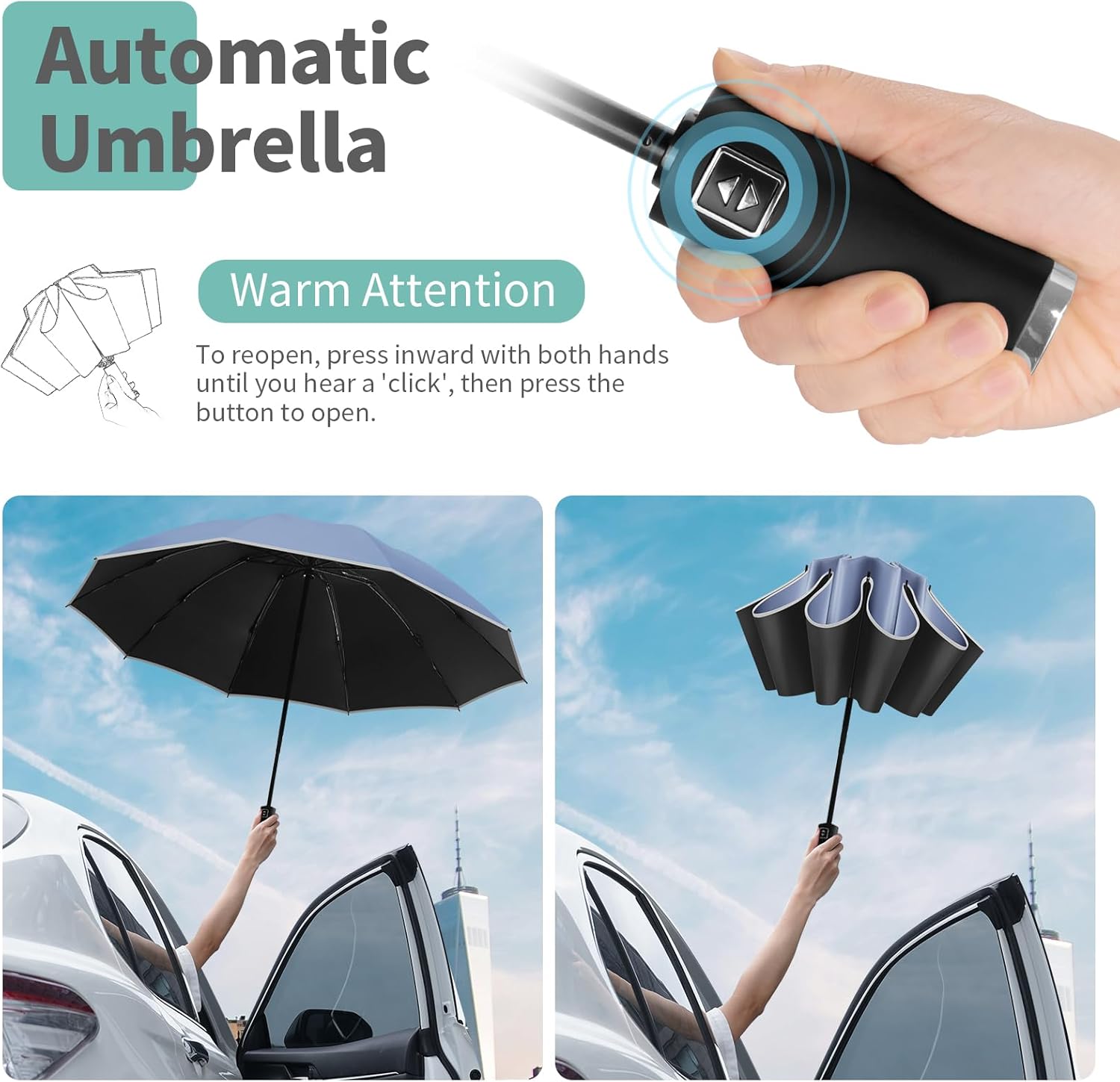 Yoobure Inverted Travel Umbrella 464 Windproof Lightweight Folding with UV Protection
