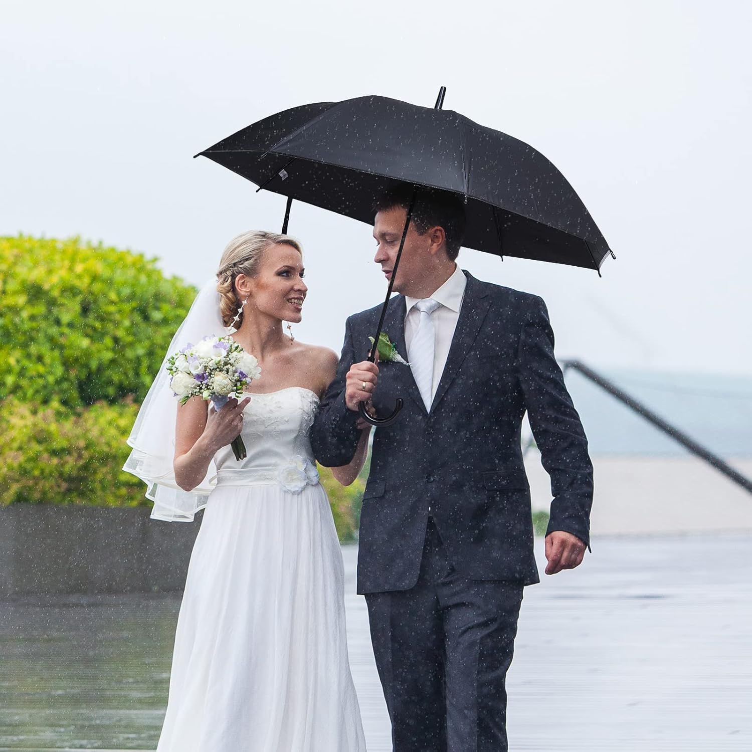 Fabbay 6 Pcs Wedding Style Stick Umbrellas with J Hook Handle